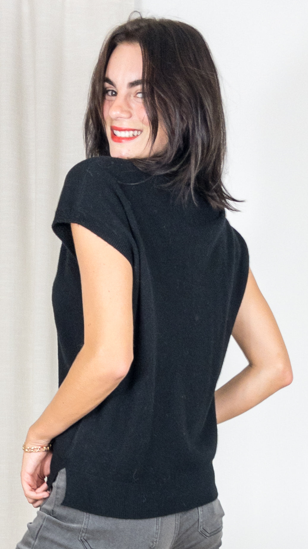 PULL V SANS MANCHES EN CACHEMIRE WES2385H ESTHEME NOIR
