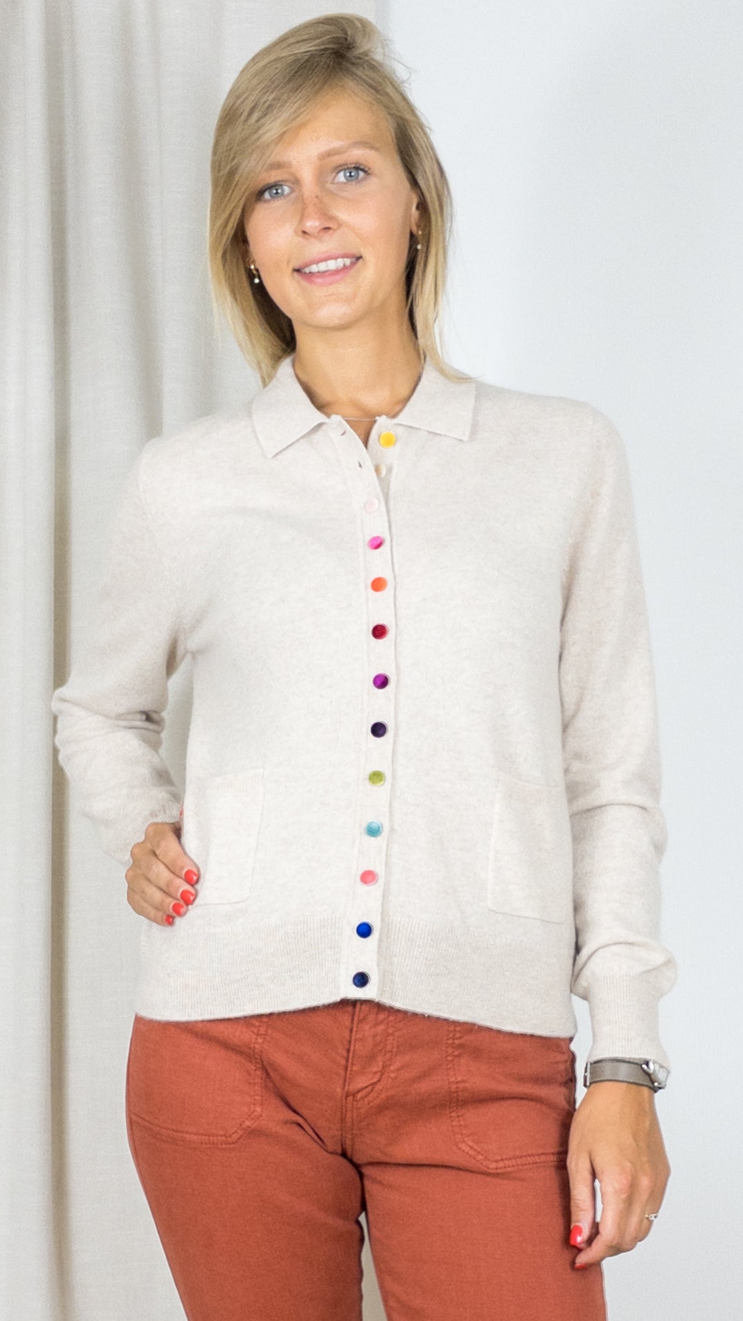 CARDIGAN COL POLO BOUTONS VELOURS COLORES ESTHEME WES2110H DUNE BEIGE