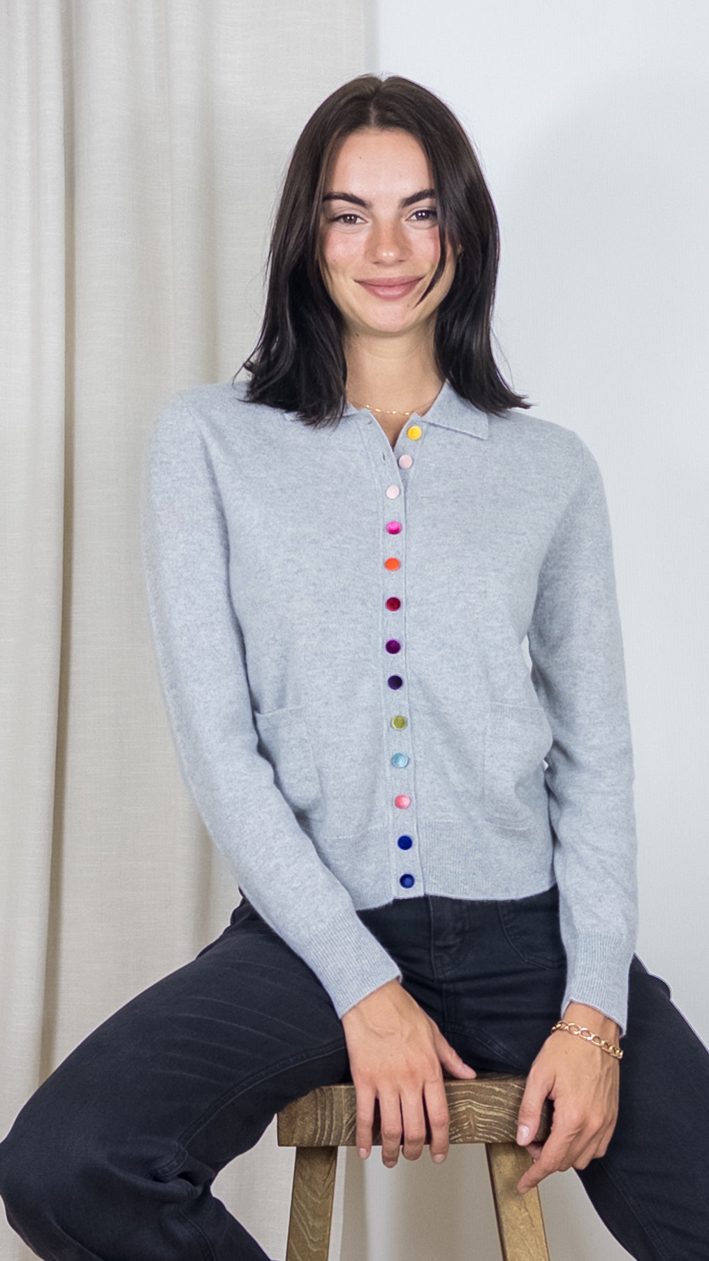 CARDIGAN COL POLO BOUTONS VELOURS COLORES ESTHEME WES2110H GRIS PALE