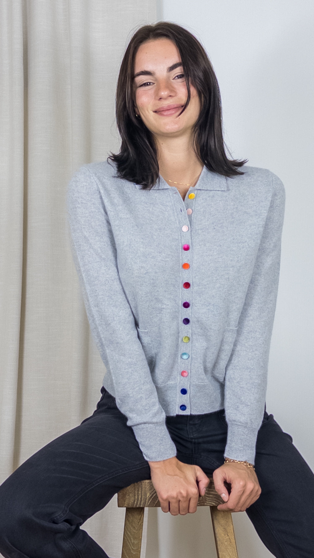 CARDIGAN COL POLO BOUTONS VELOURS COLORES ESTHEME WES2110H GRIS PALE