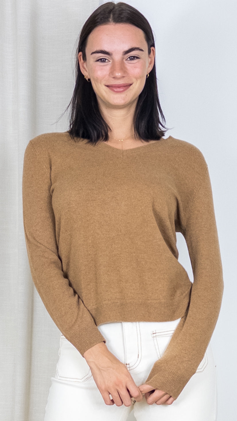 PULL COL V EN CACHEMIRE WES21A32H ESTHEME CAMEL