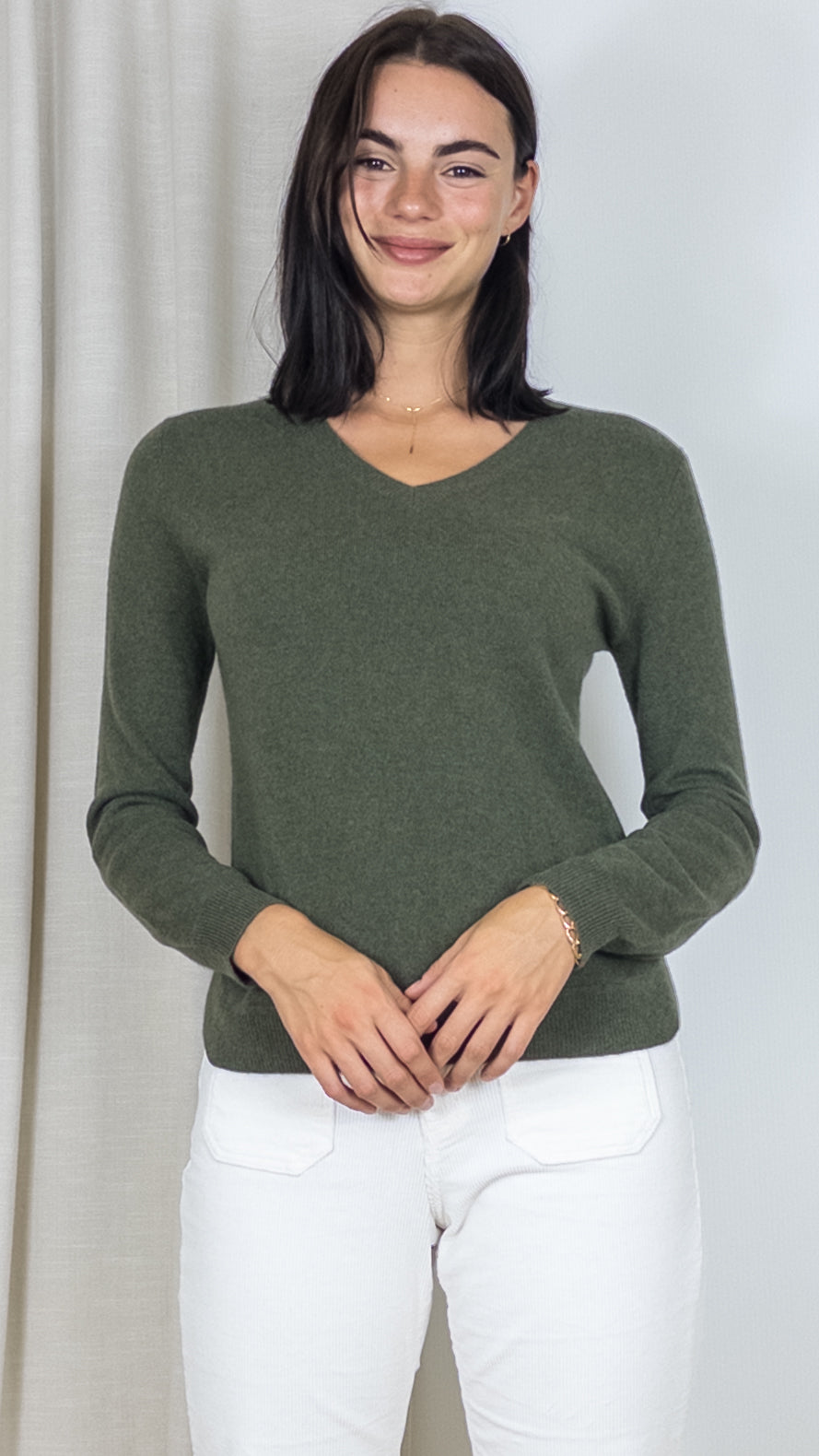 PULL COL V EN CACHEMIRE WES21A32H ESTHEME KAKI