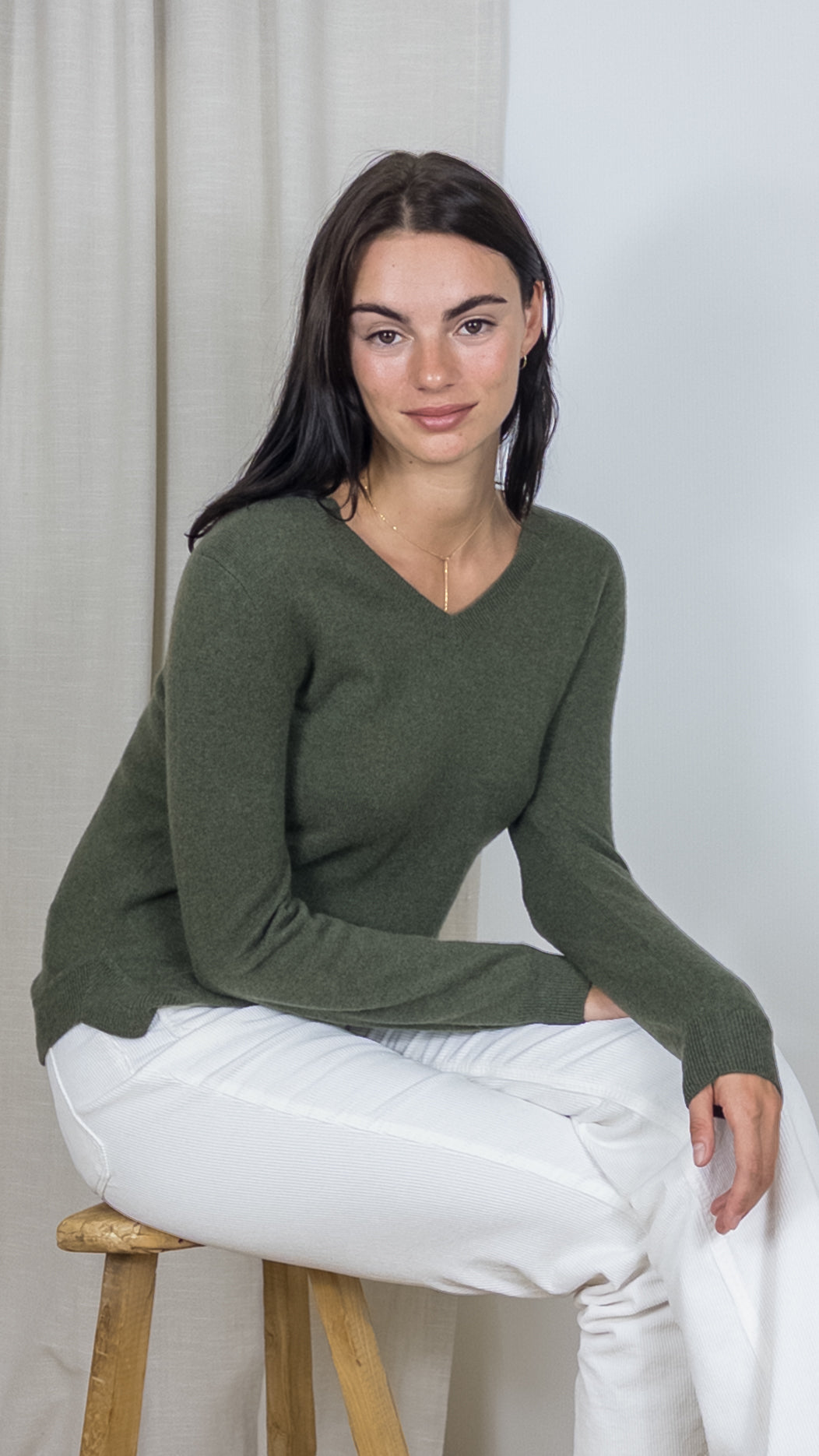 PULL COL V EN CACHEMIRE WES21A32H ESTHEME KAKI