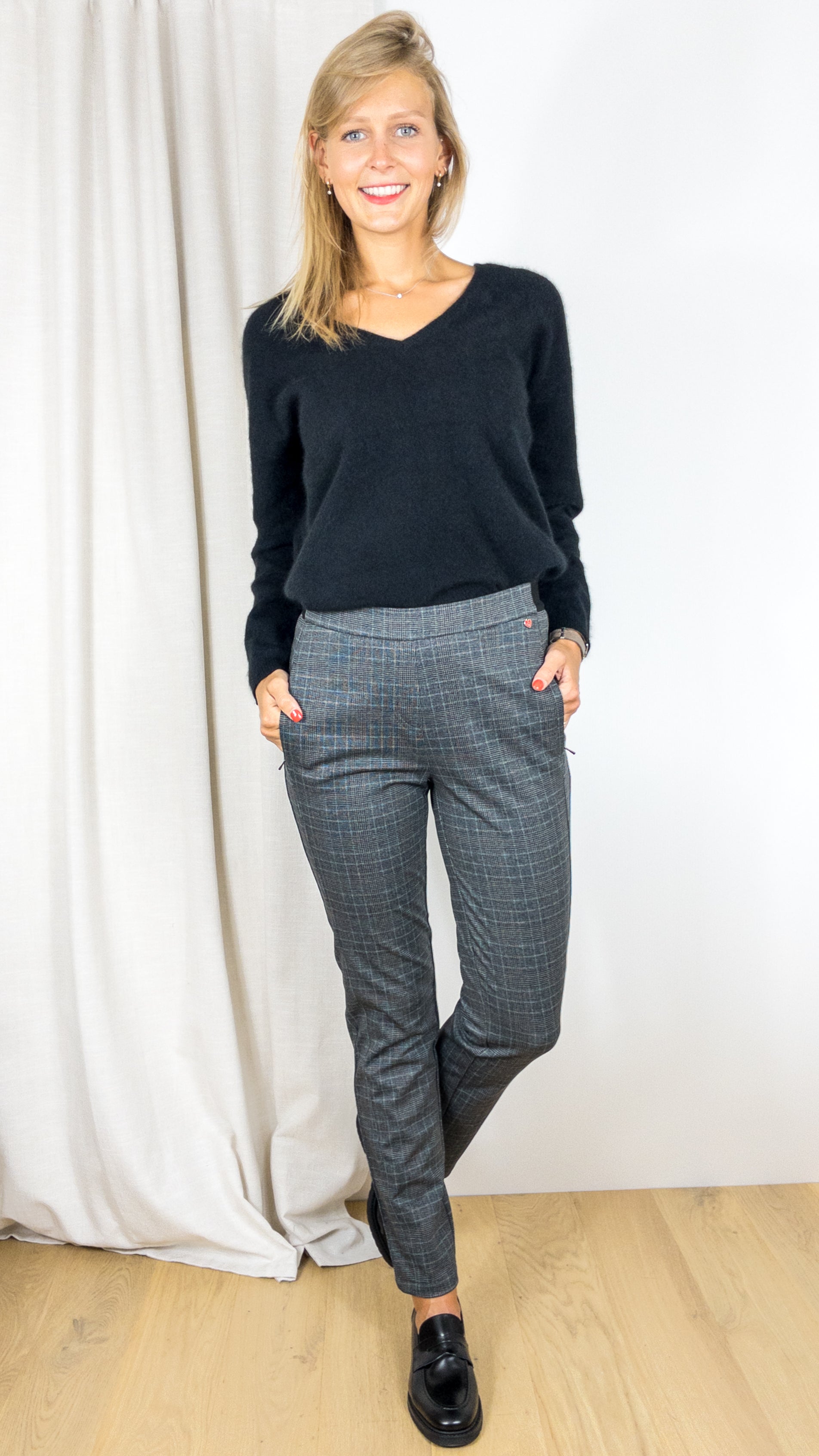 PANTALON A CARREAUX TAILLE ELASTIQUE TONI 2855-6 6436 ANTHRA