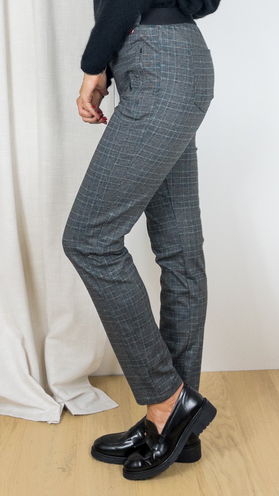 PANTALON A CARREAUX TAILLE ELASTIQUE TONI 2855-6 6436 ANTHRA