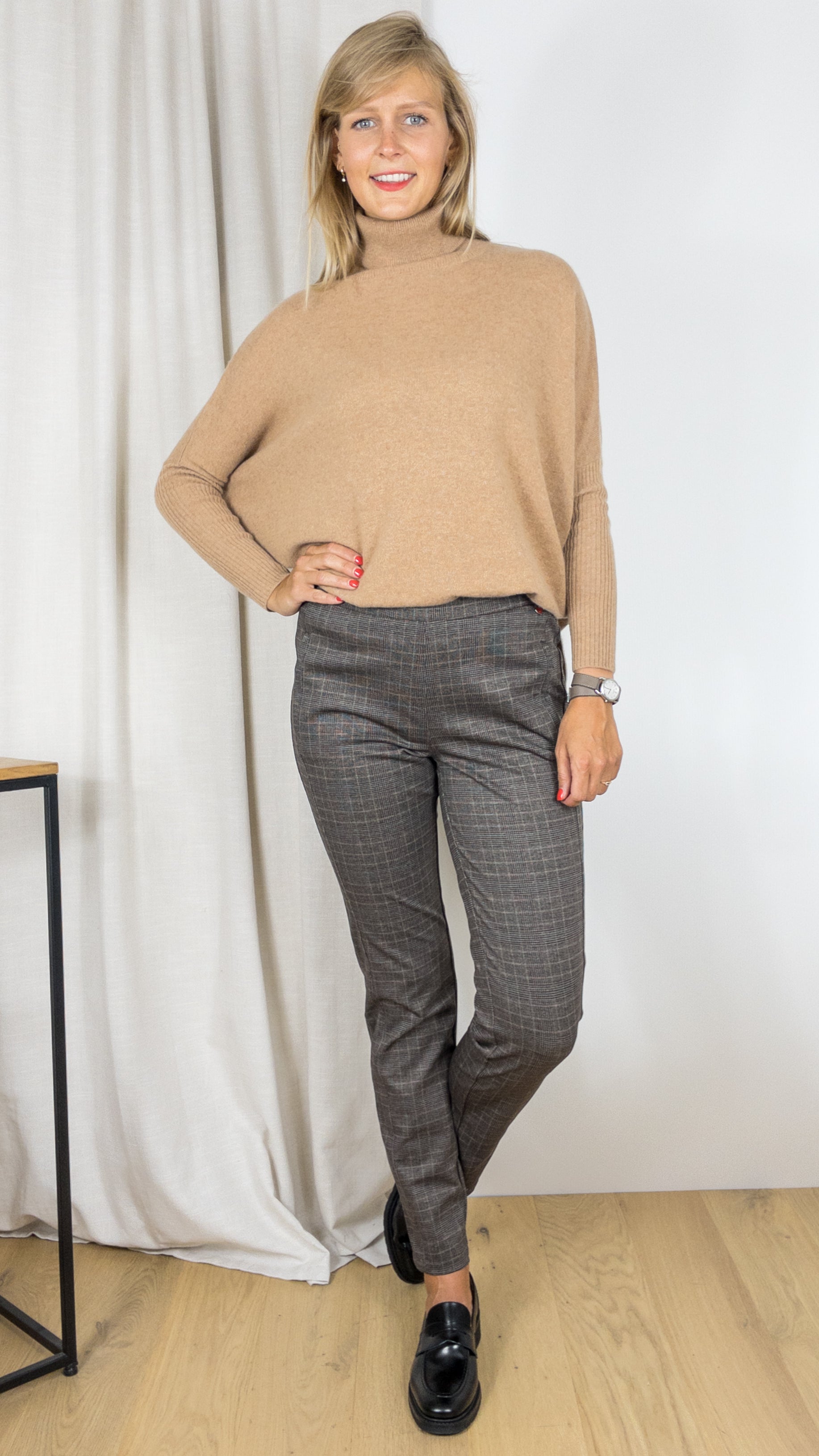 PANTALON A CARREAUX TAILLE ELASTIQUE TONI 2855-6 6436 CAMEL