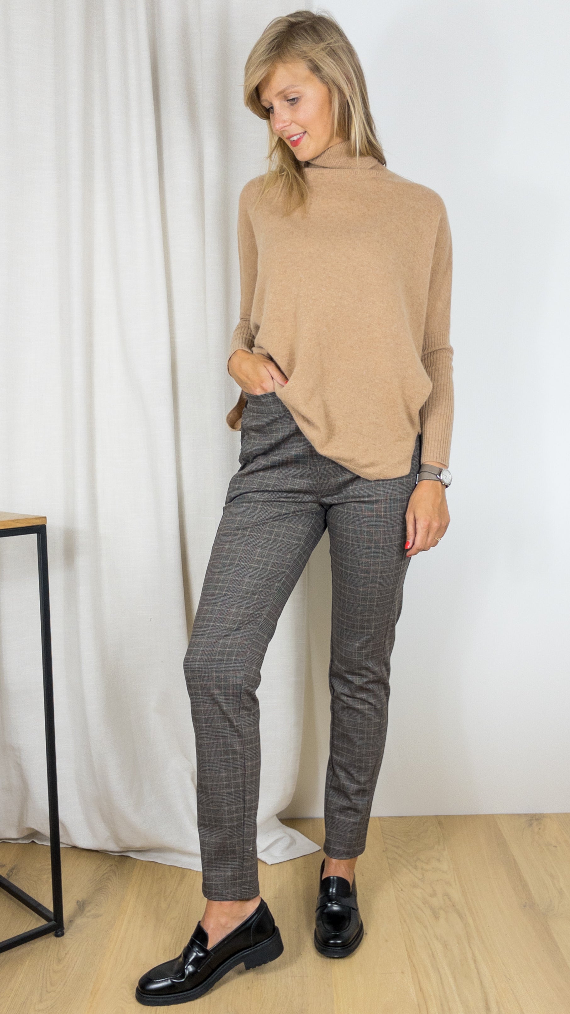 PANTALON A CARREAUX TAILLE ELASTIQUE TONI 2855-6 6436 CAMEL