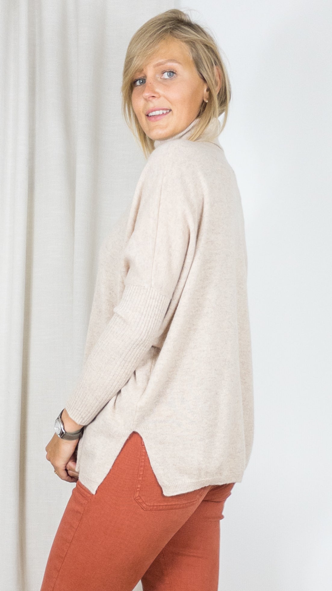 PULL COL ROULE EN CACHEMIRE NOT SHY MARGARETH BEIGE