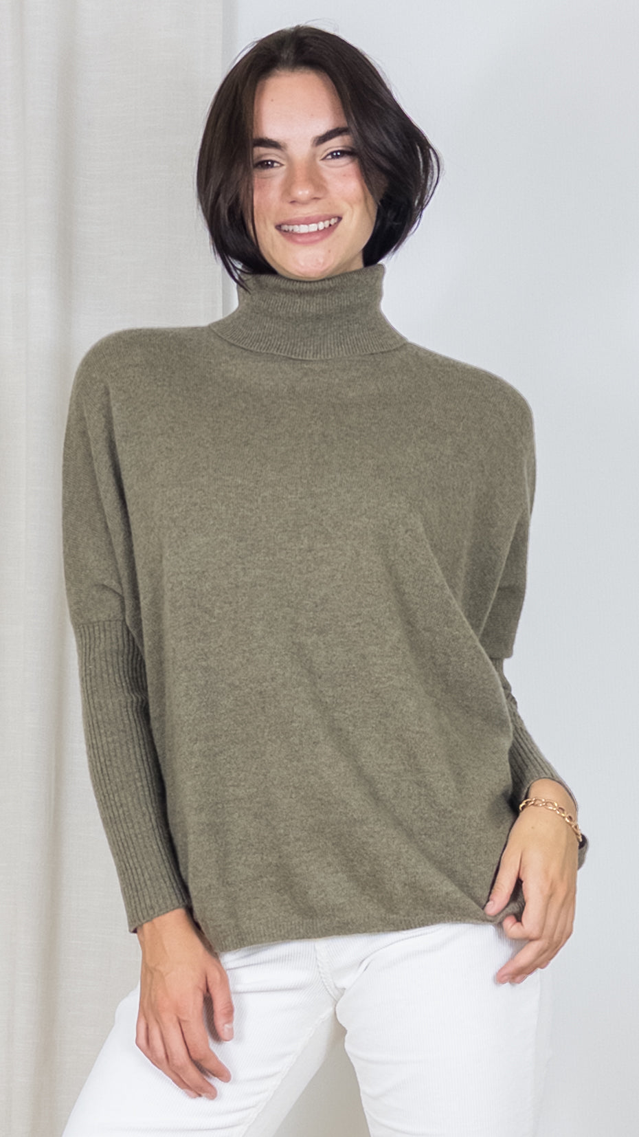 PULL COL ROULE EN CACHEMIRE NOT SHY MARGARETH TEA KAKI