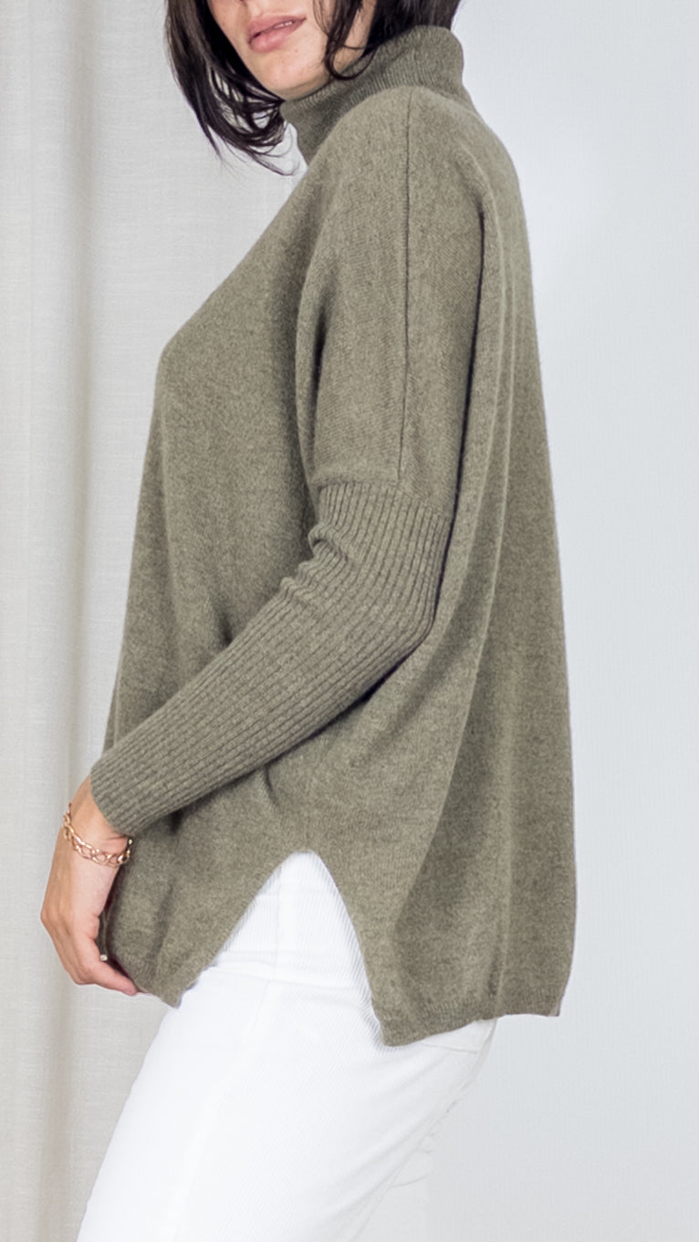 PULL COL ROULE EN CACHEMIRE NOT SHY MARGARETH TEA KAKI