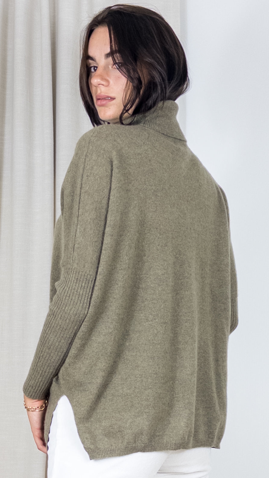 PULL COL ROULE EN CACHEMIRE NOT SHY MARGARETH TEA KAKI