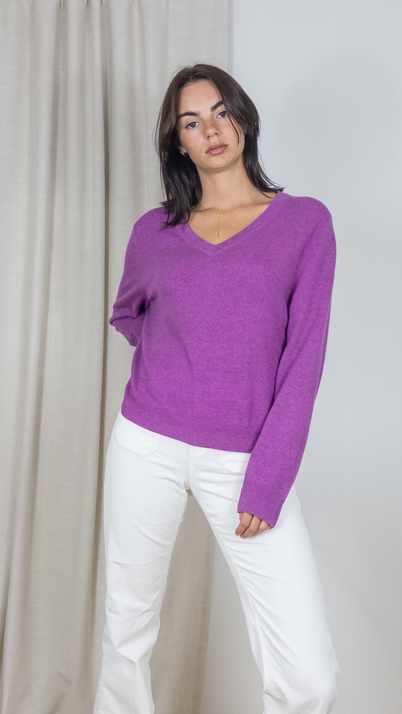 PULL COL V EN CACHEMIRE NOT SHY CELIA ORCHIDEE