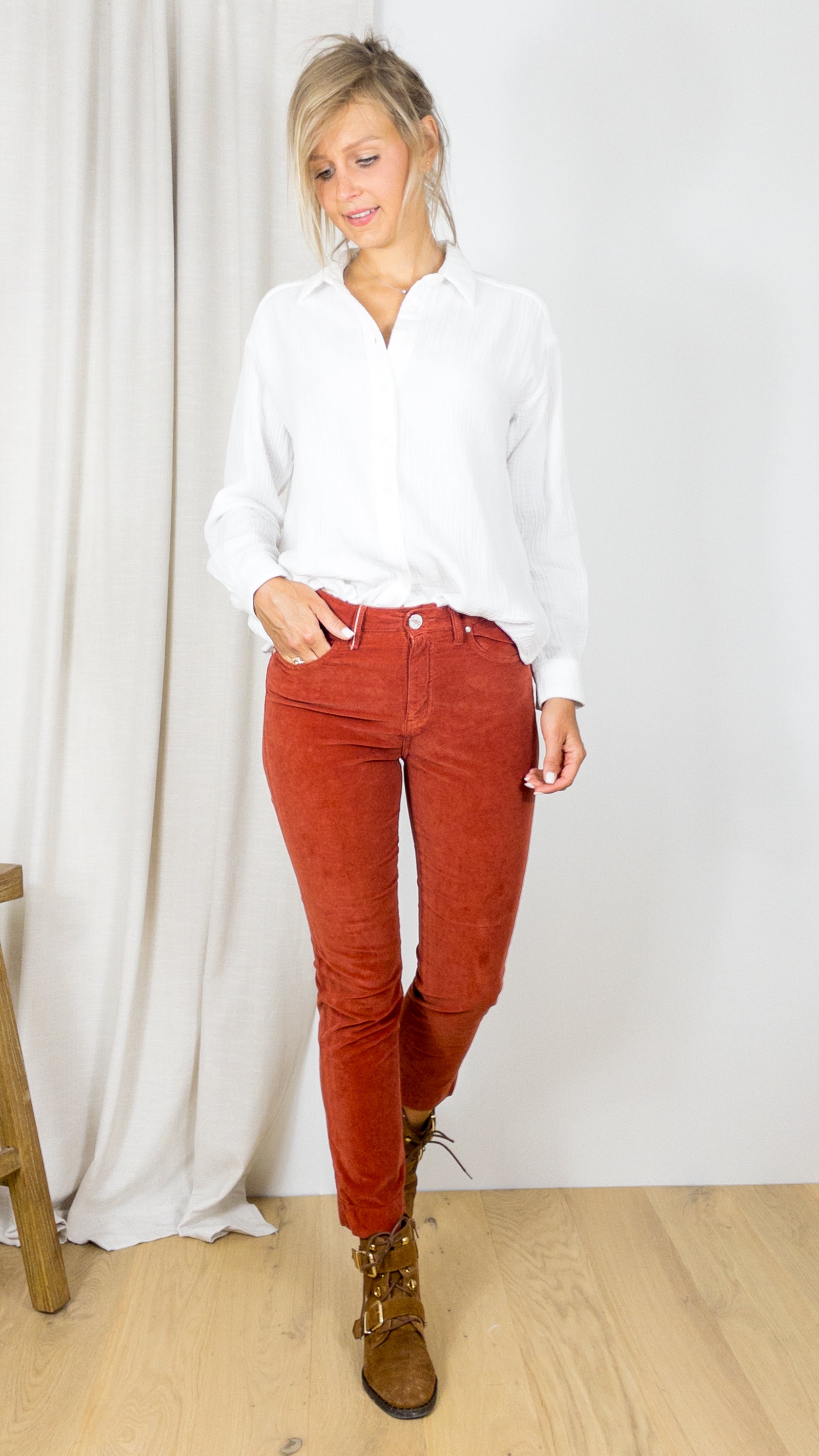 PANTALON EN VELOURS LISSE PALATINE ISLOW MARIN ESPELETTE ROUILLE