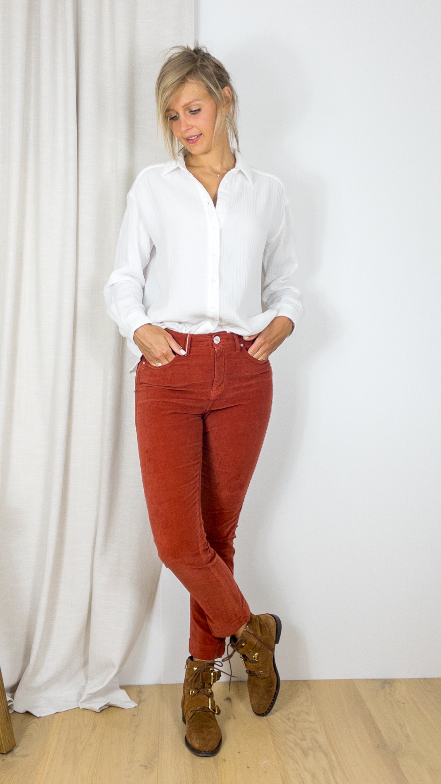 PANTALON EN VELOURS LISSE PALATINE ISLOW MARIN ESPELETTE ROUILLE