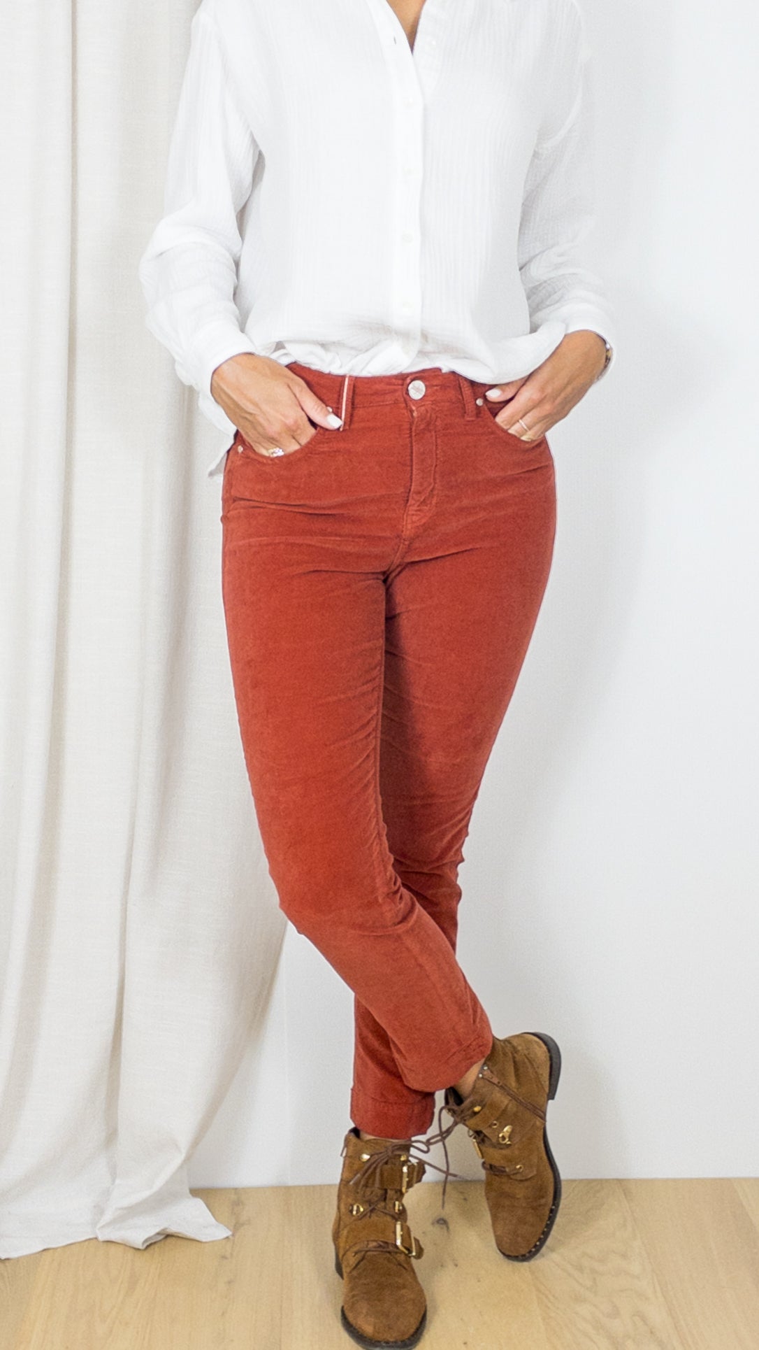 PANTALON EN VELOURS LISSE PALATINE ISLOW MARIN ESPELETTE ROUILLE