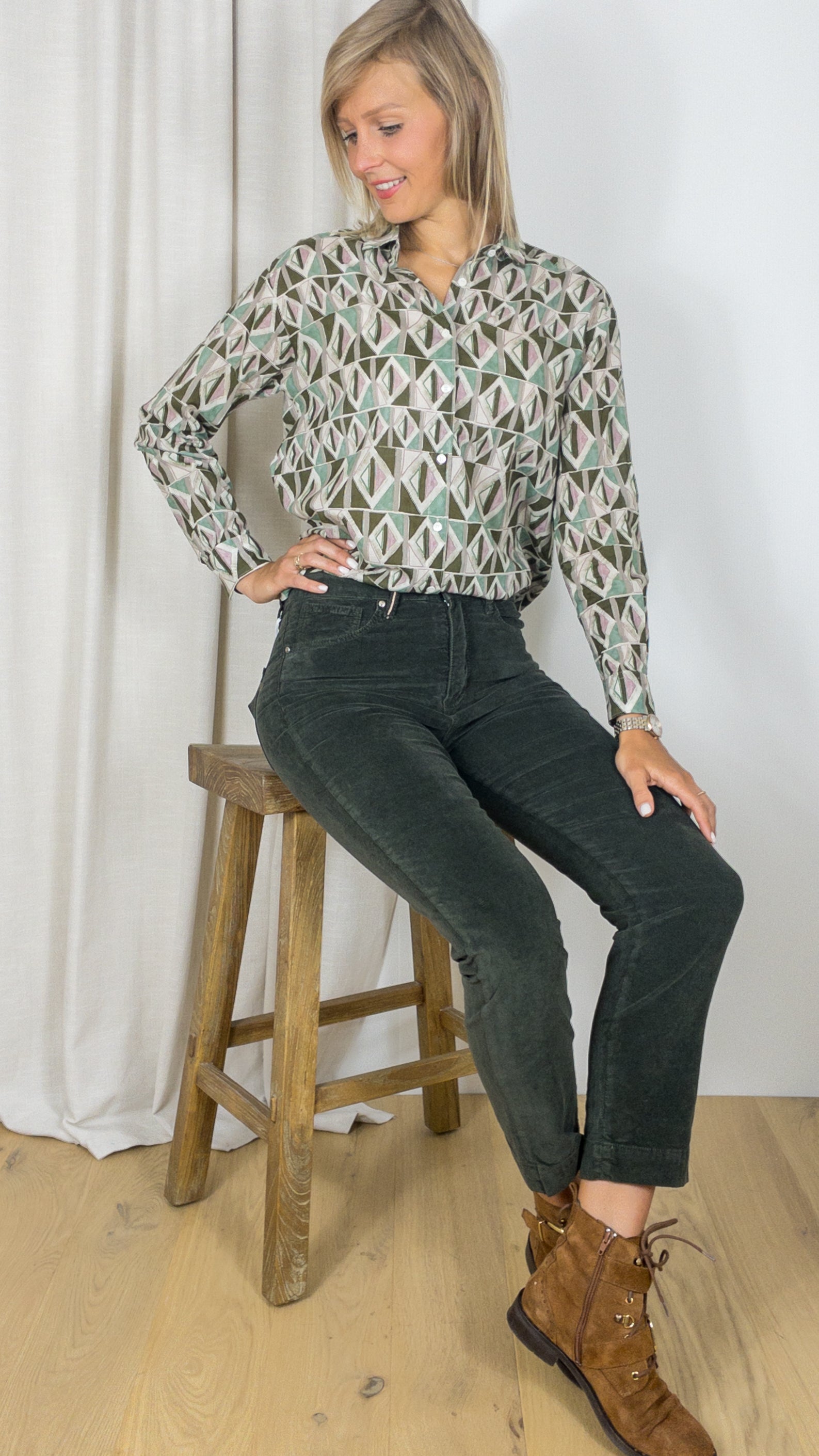PANTALON DENIM STUDIO MARIN VELOURS PALATINE ARMY KAKI