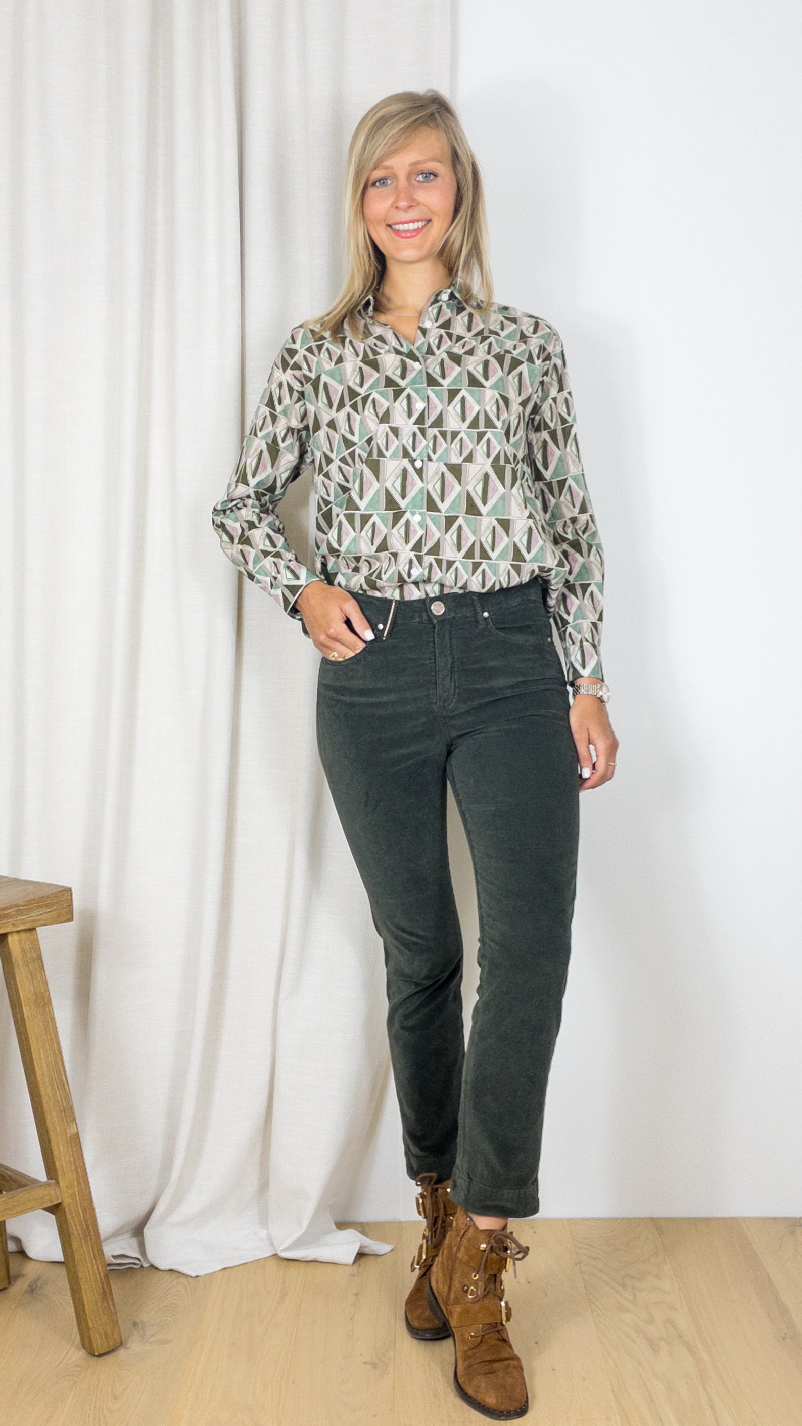 PANTALON DENIM STUDIO MARIN VELOURS PALATINE ARMY KAKI