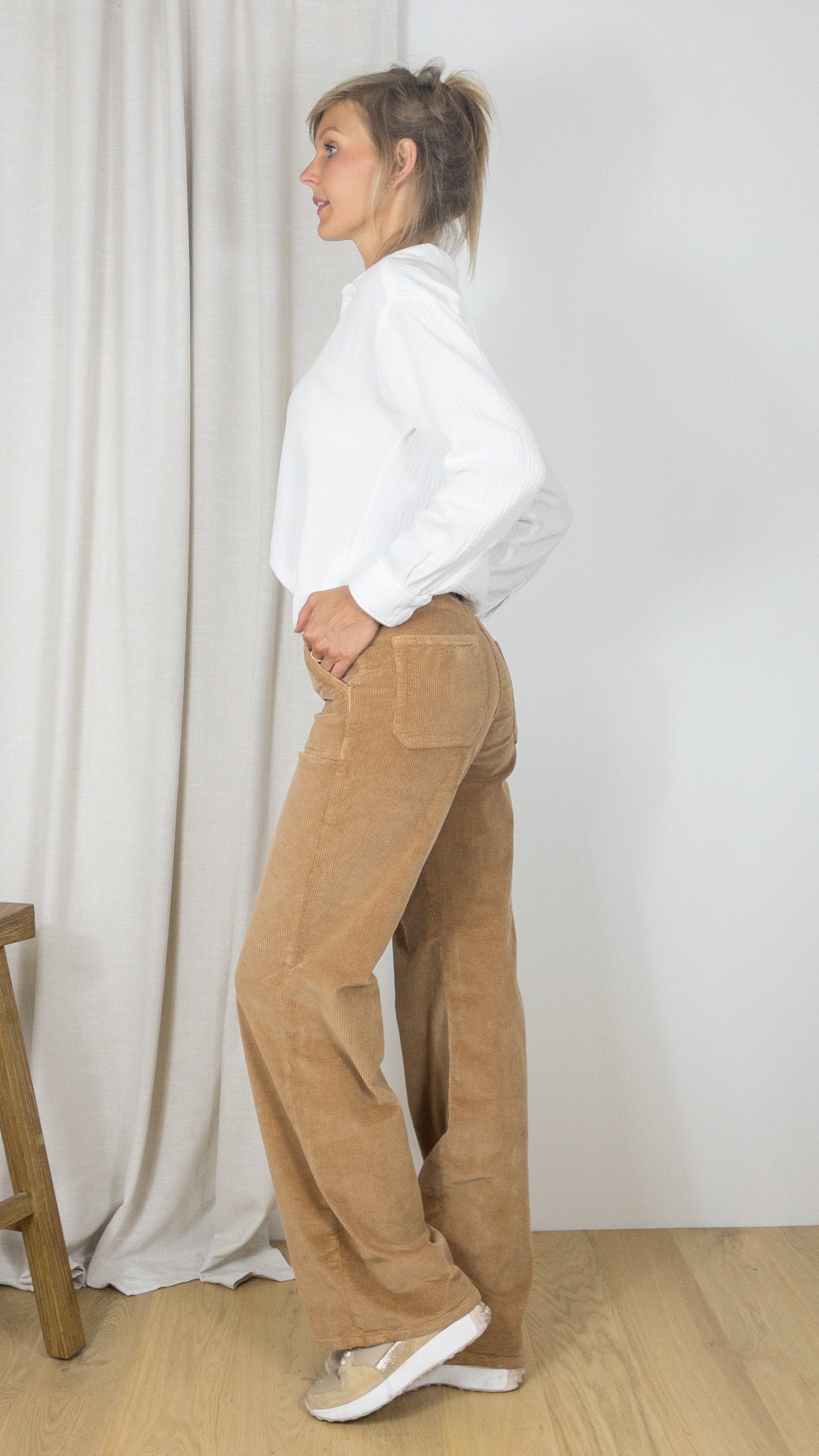 PANTALON LARGE EN VELOURS COTELE ANDREA ORIGINAL CORD ISLOW KRAFT CAMEL