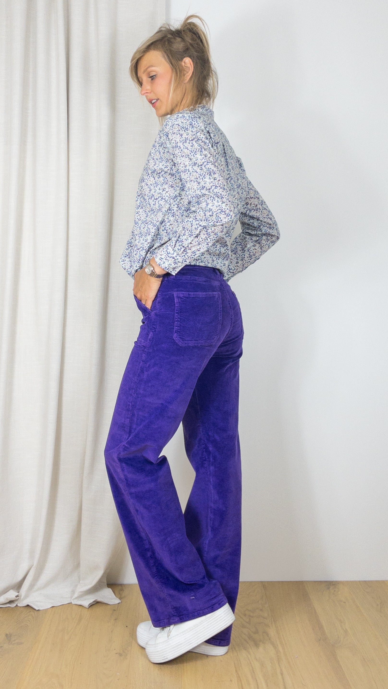 PANTALON LARGE EN VELOURS COTELE ANDREA ORIGINAL CORD ISLOW ZINZOLIN VIOLET
