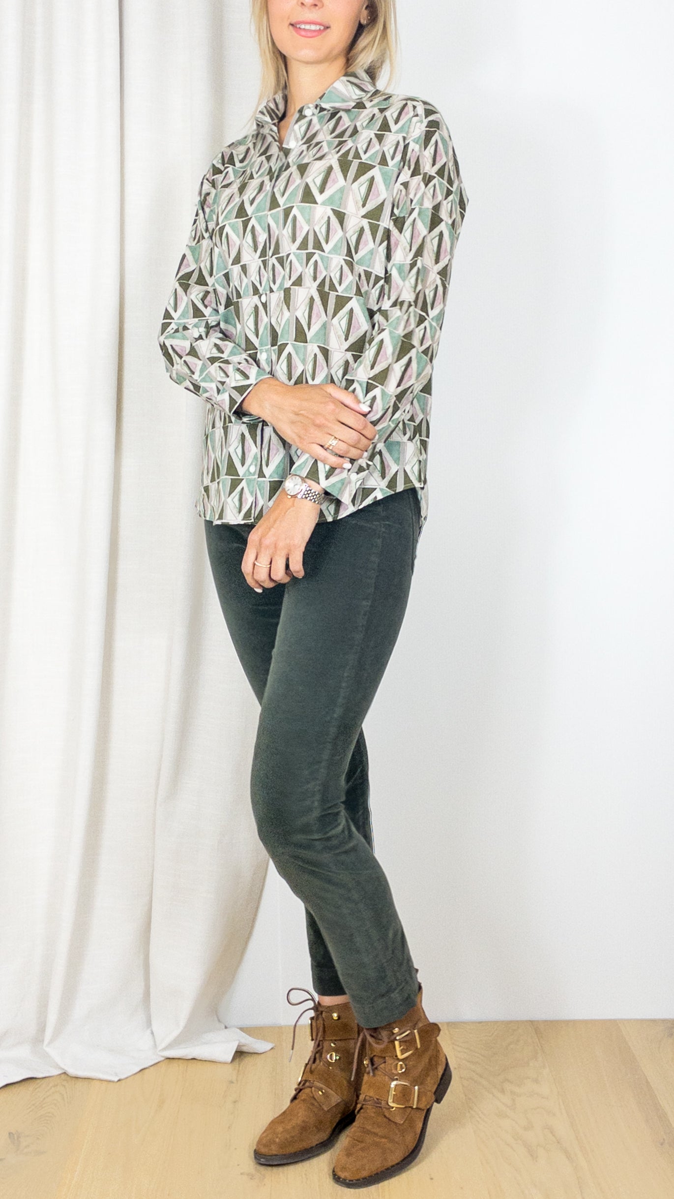 CHEMISE EN COTON IMPRIME GEOMETRIQUE CHARLOT BACC620 HARTFORD GREEN