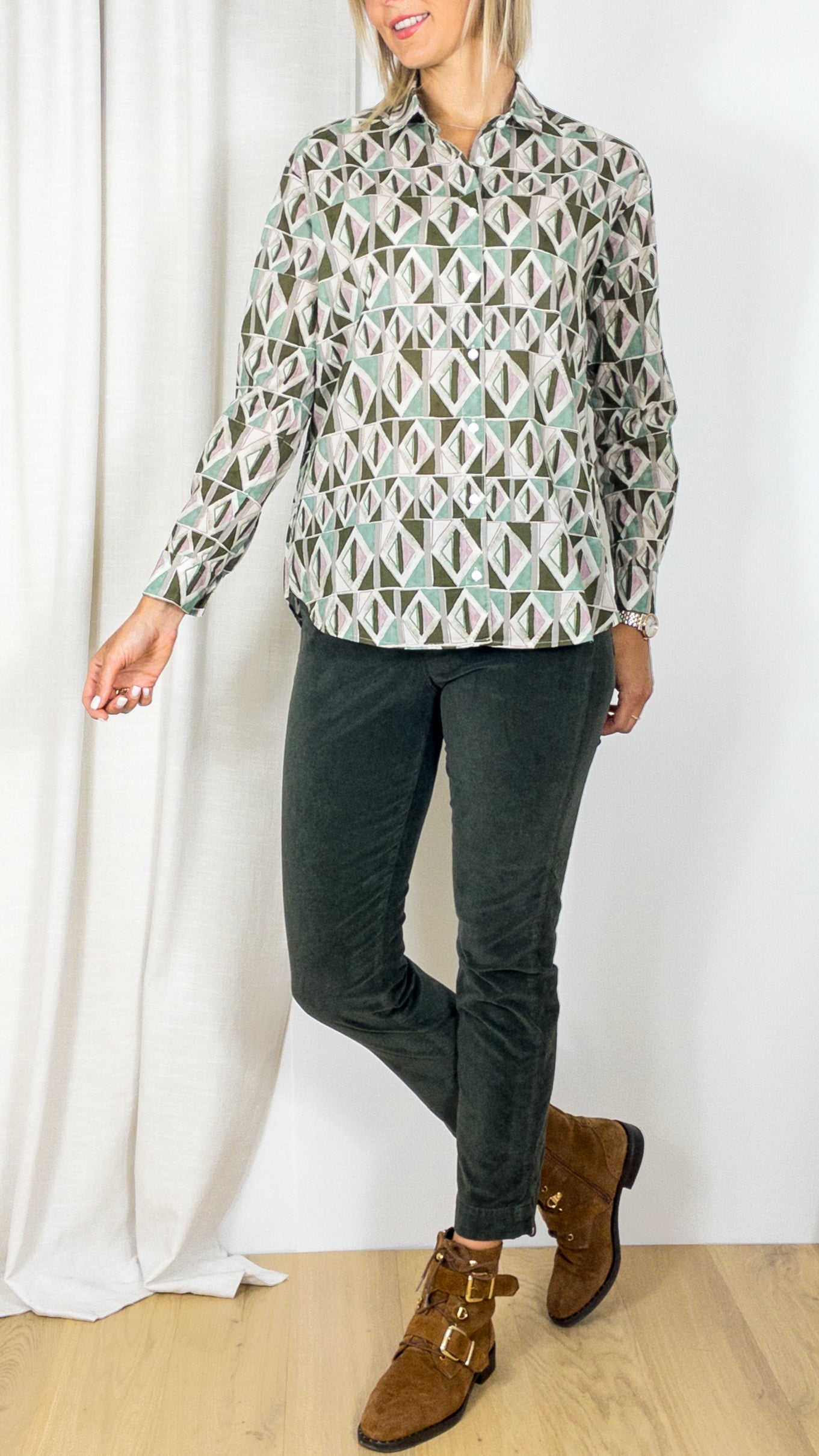 CHEMISE EN COTON IMPRIME GEOMETRIQUE CHARLOT BACC620 HARTFORD GREEN