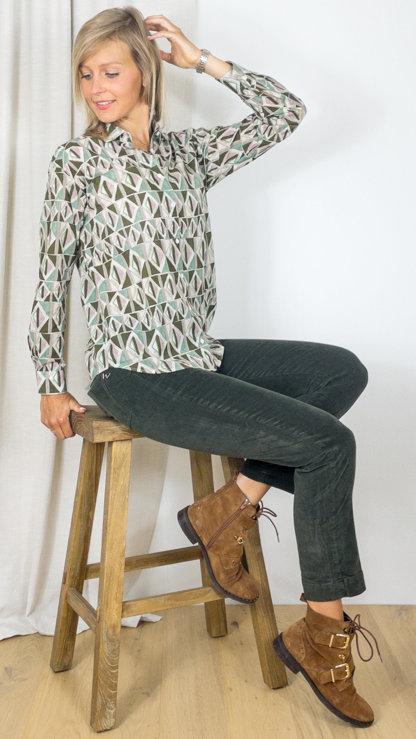 CHEMISE EN COTON IMPRIME GEOMETRIQUE CHARLOT BACC620 HARTFORD GREEN