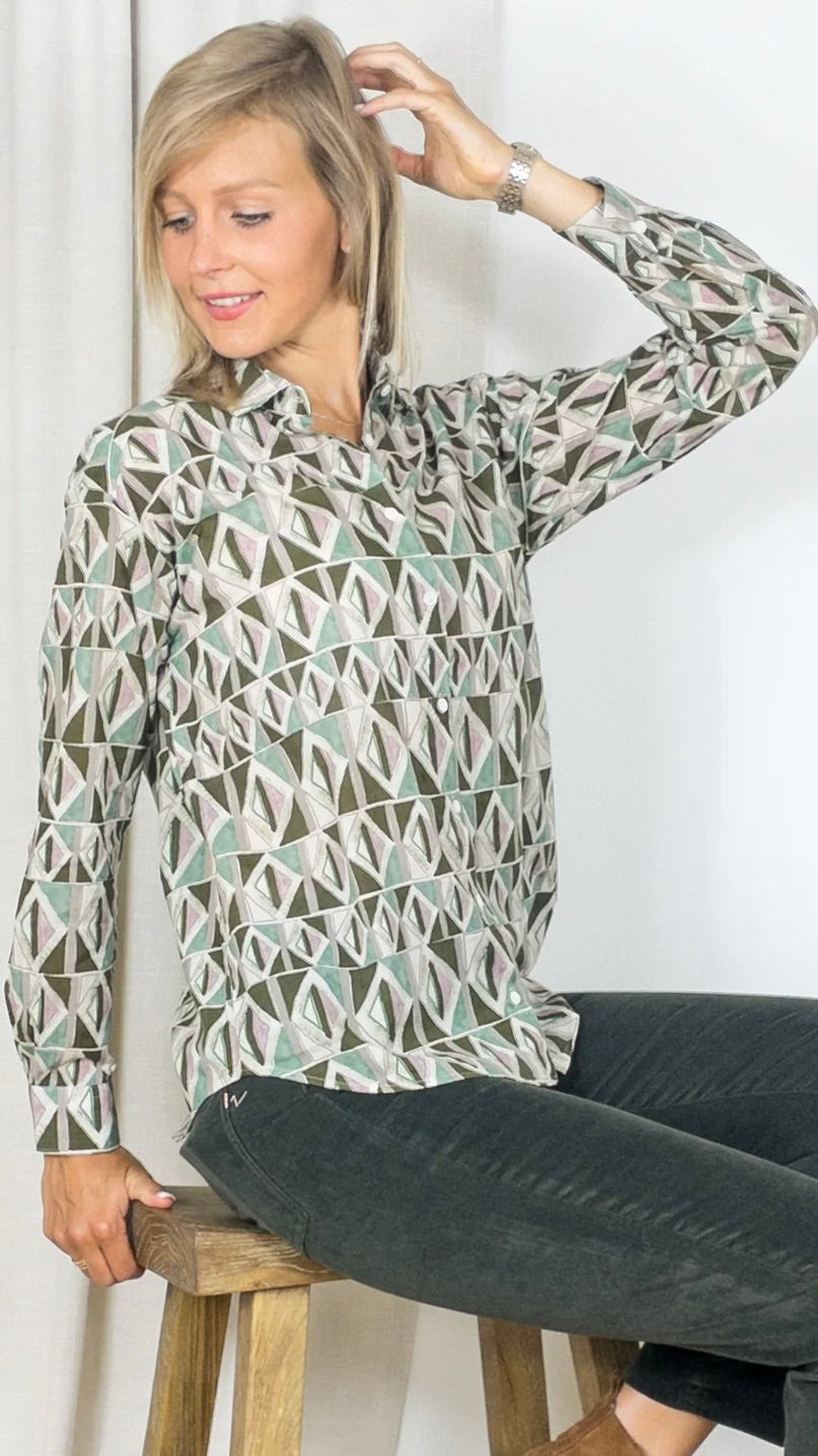 CHEMISE EN COTON IMPRIME GEOMETRIQUE CHARLOT BACC620 HARTFORD GREEN