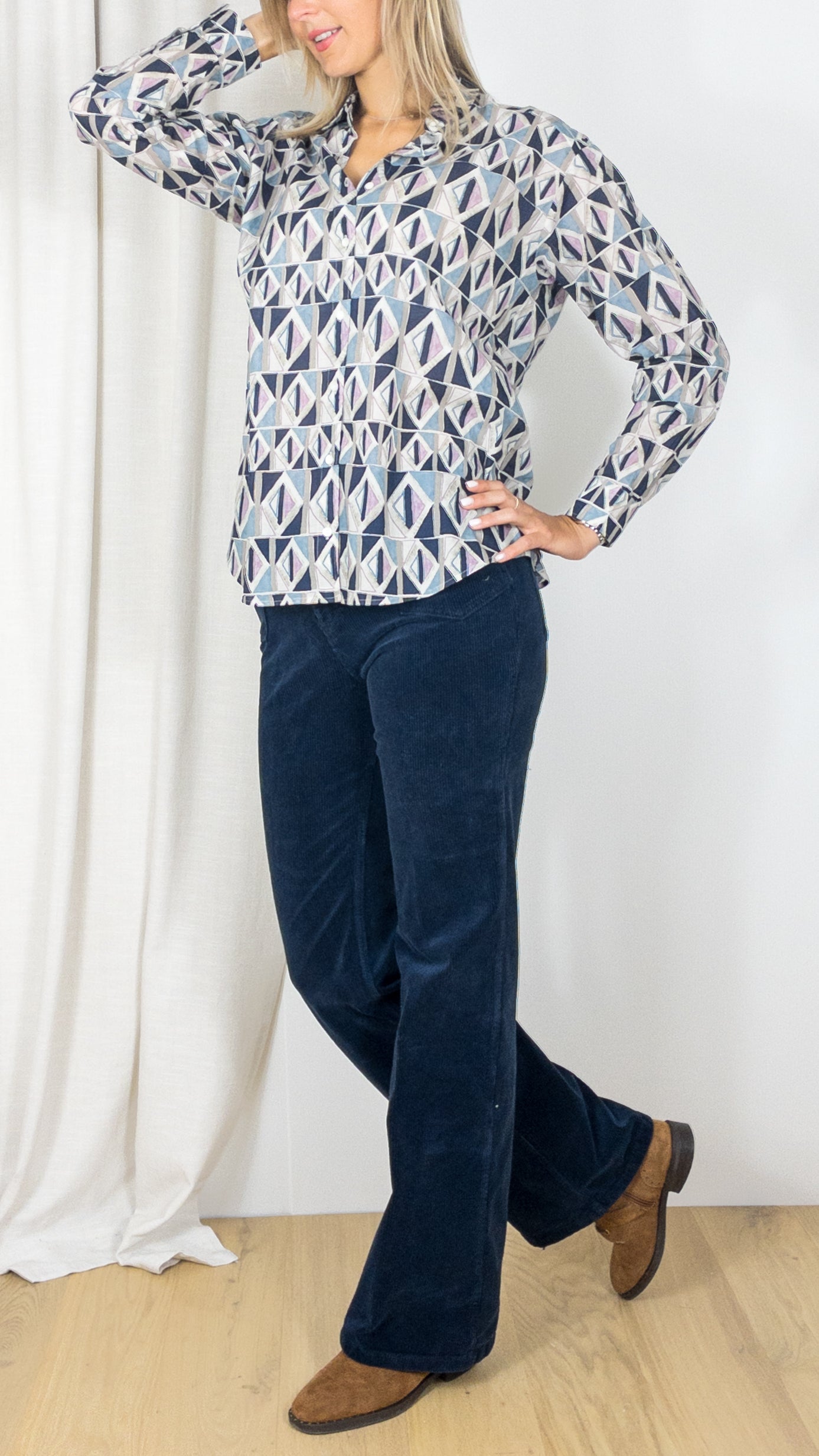 CHEMISE EN COTON IMPRIME GEOMETRIQUE CHARLOT BACC620 HARTFORD BLUE
