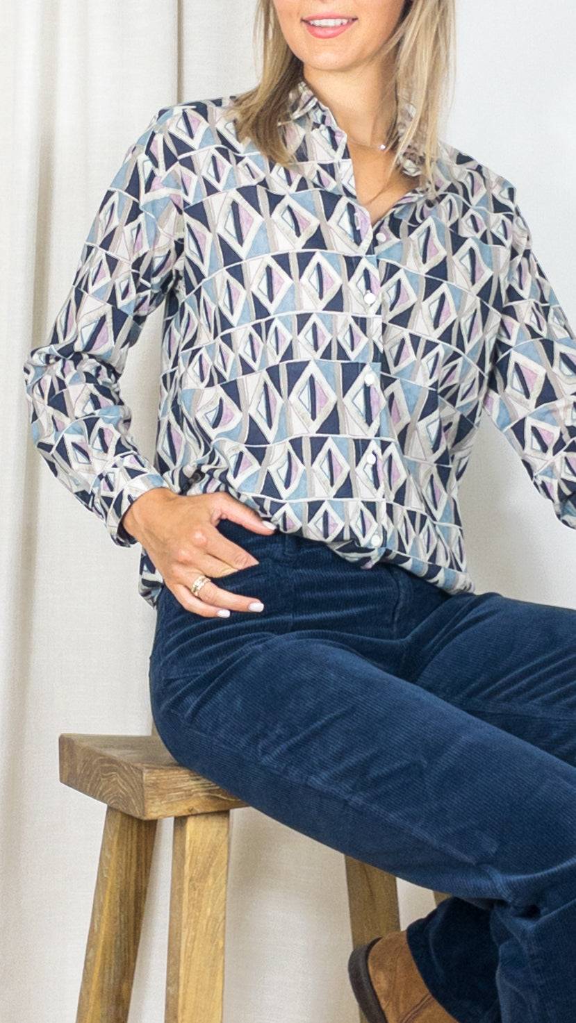 CHEMISE EN COTON IMPRIME GEOMETRIQUE CHARLOT BACC620 HARTFORD BLUE