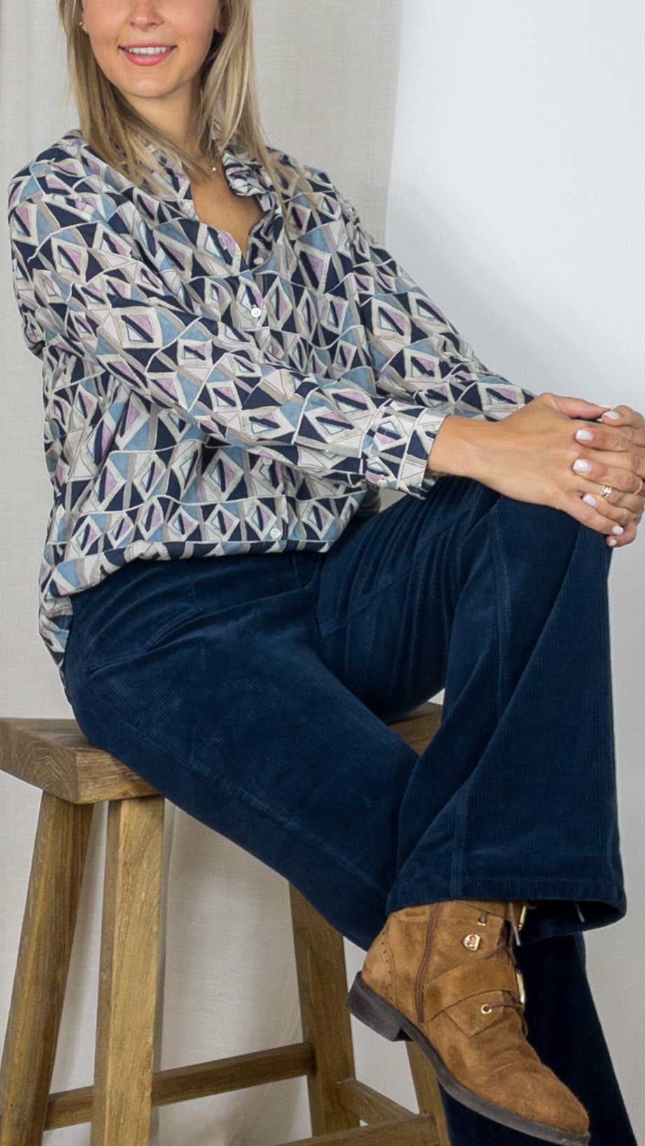 CHEMISE EN COTON IMPRIME GEOMETRIQUE CHARLOT BACC620 HARTFORD BLUE