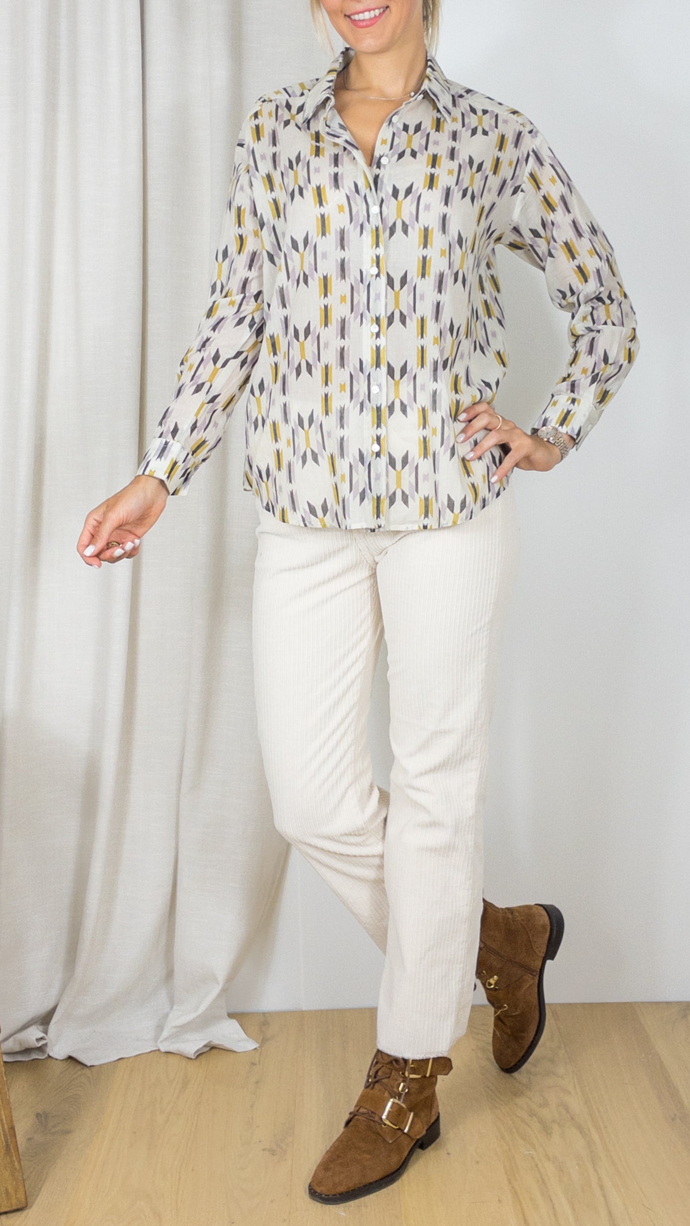 CHEMISE EN COTON IMPRIME AZTEQUE HARTFORD RAW WHITE