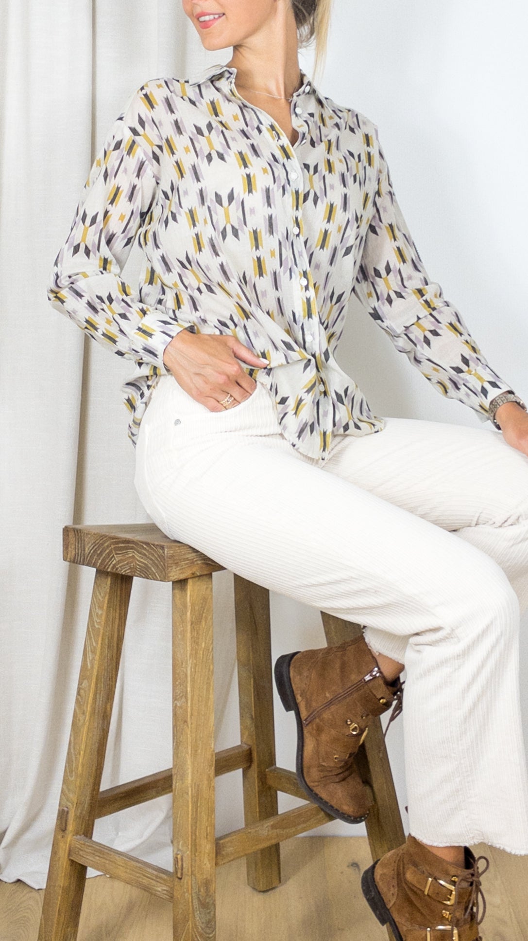 CHEMISE EN COTON IMPRIME AZTEQUE HARTFORD RAW WHITE