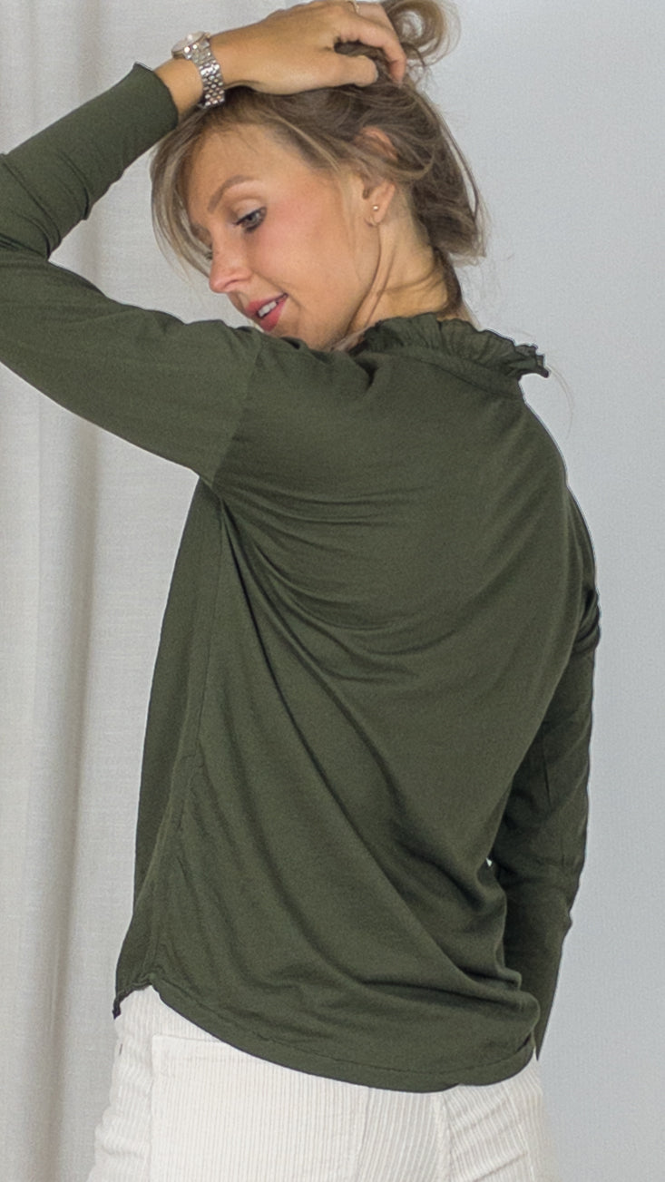 BLOUSE ENCOLURE VOLANTEE HARTFORD TUNNIS ARMY KAKI