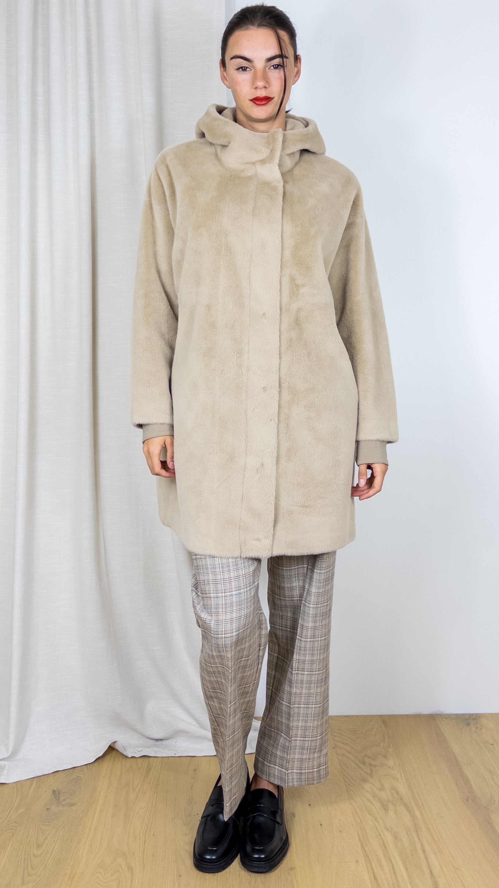VESTE A CAPUCHE FAUSSE FOURRURE HAPPY LOU ANDREA BEIGE