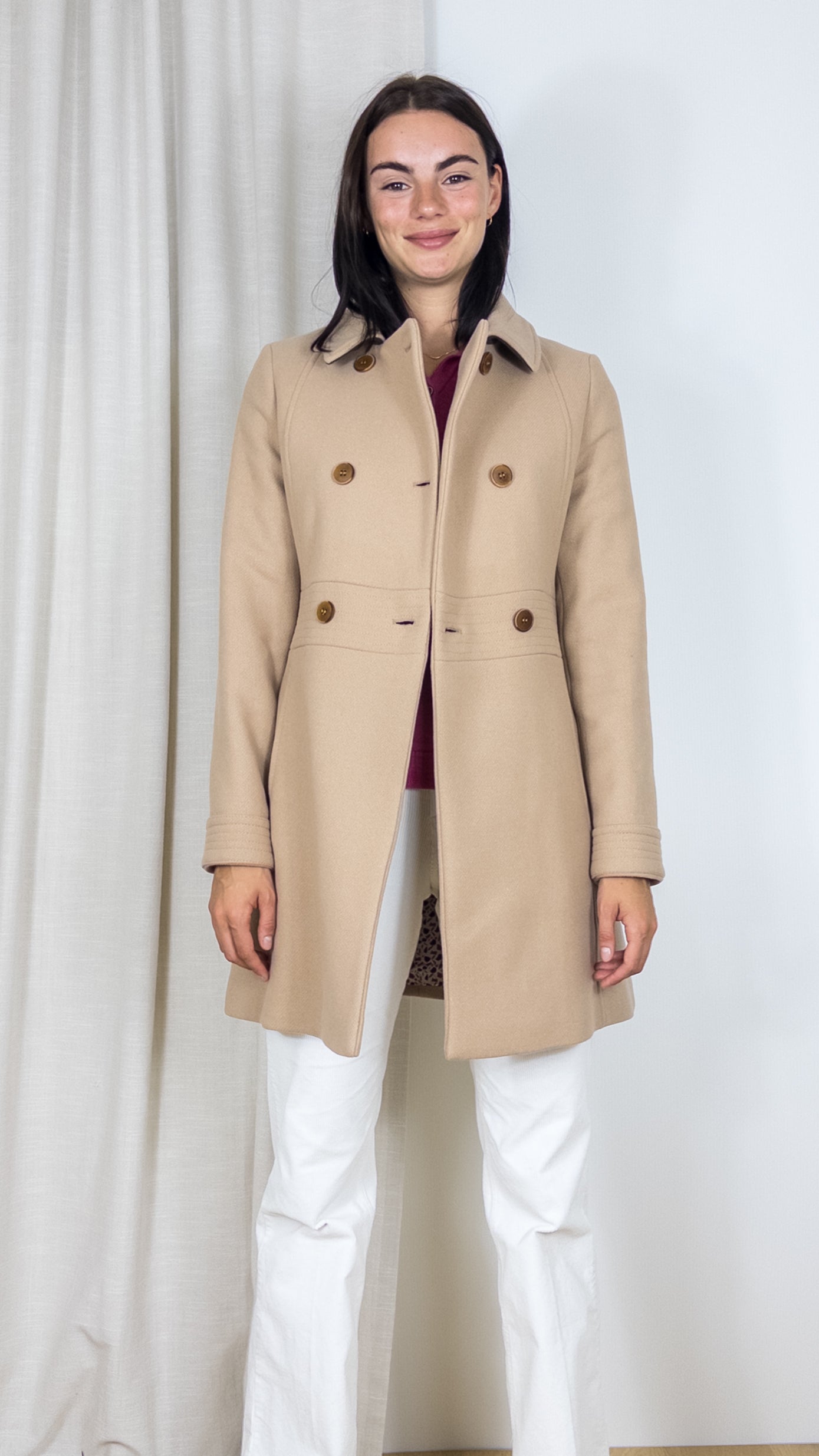 MARTINGALE EN DRAP DE LAINE COLMIER LENER CORDIER BEIGE TRENCH AND COAT