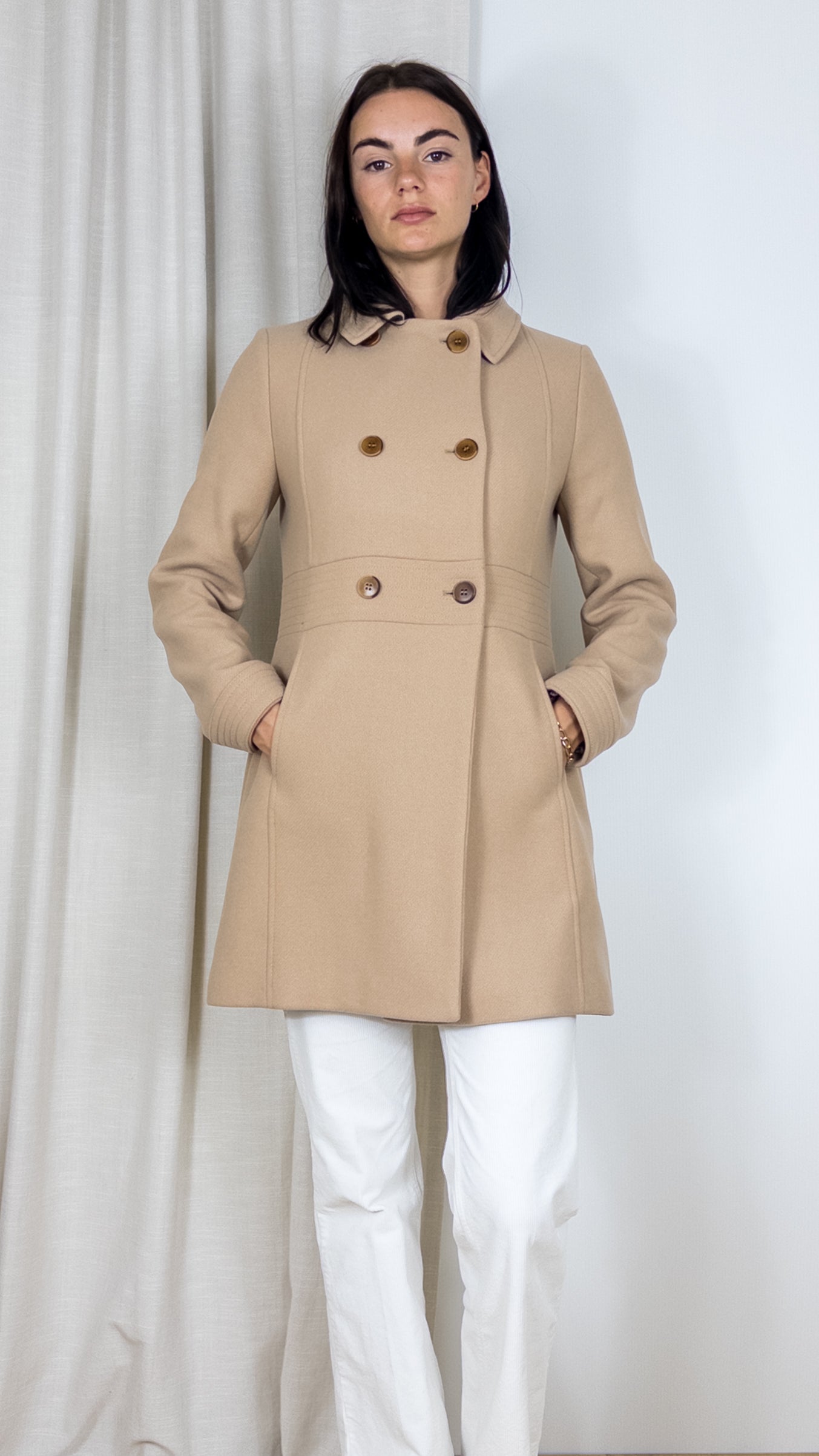 MARTINGALE EN DRAP DE LAINE COLMIER LENER CORDIER BEIGE TRENCH AND COAT
