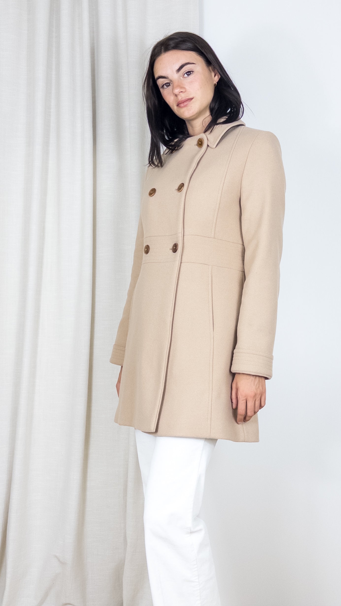 MARTINGALE EN DRAP DE LAINE COLMIER LENER CORDIER BEIGE TRENCH AND COAT