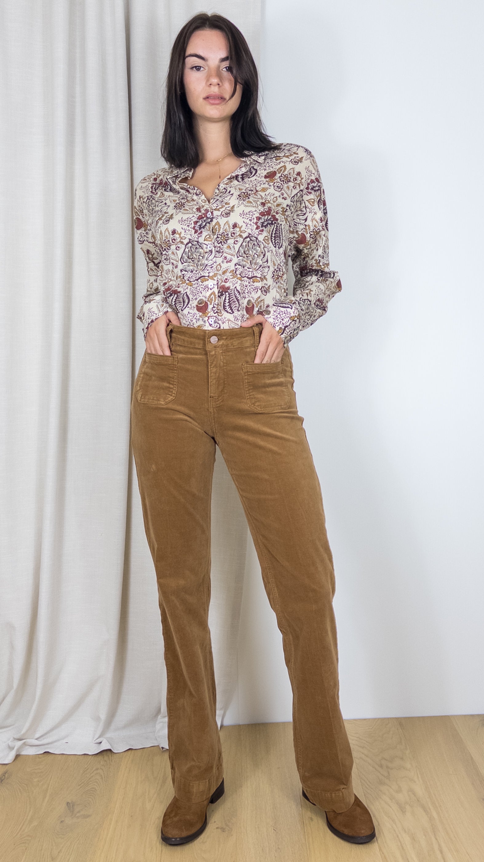 PANTALON EN VELOURS BASTILLE NEWCASTLE JANE BLUE CAMEL