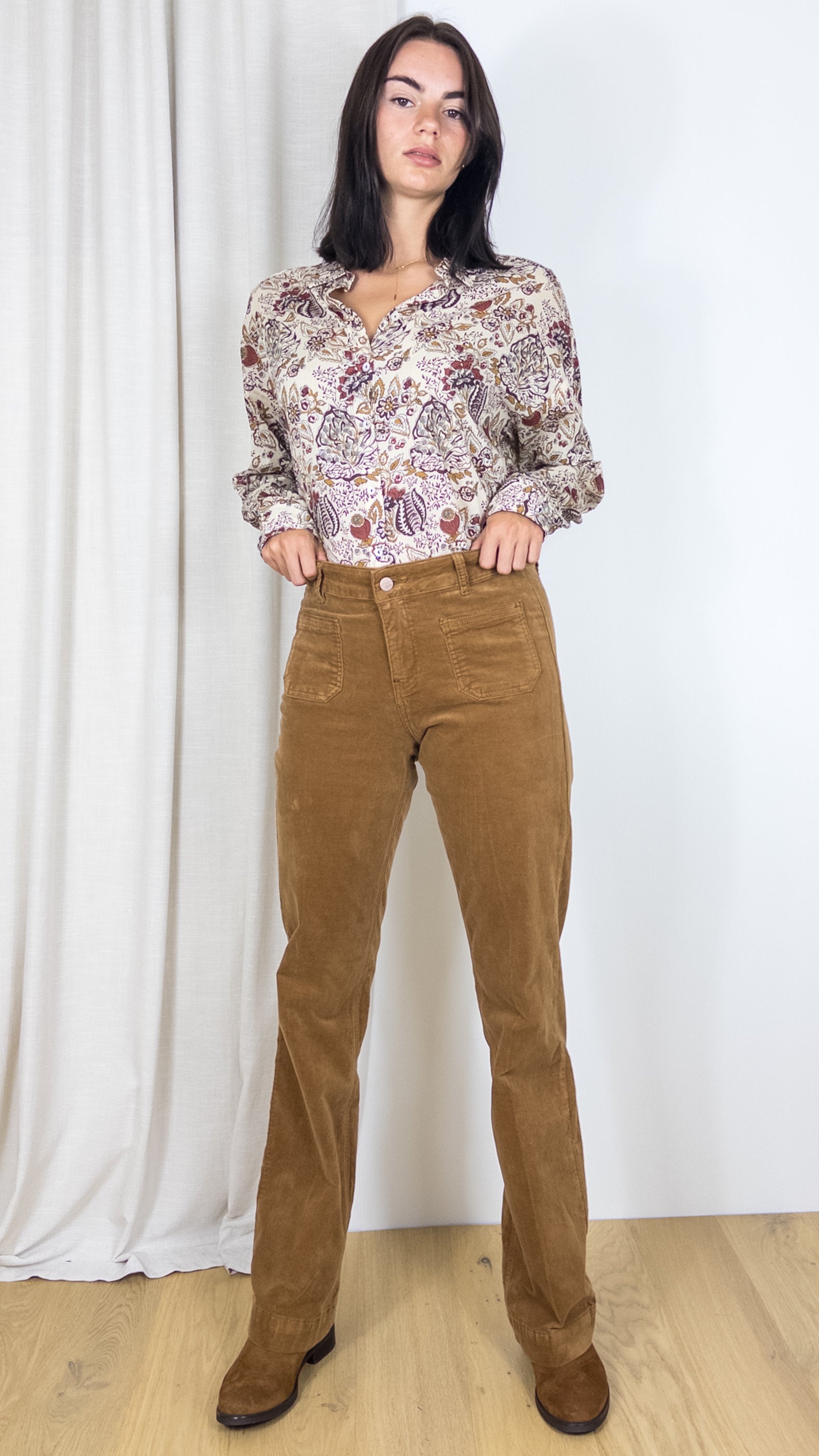 PANTALON EN VELOURS BASTILLE NEWCASTLE JANE BLUE CAMEL