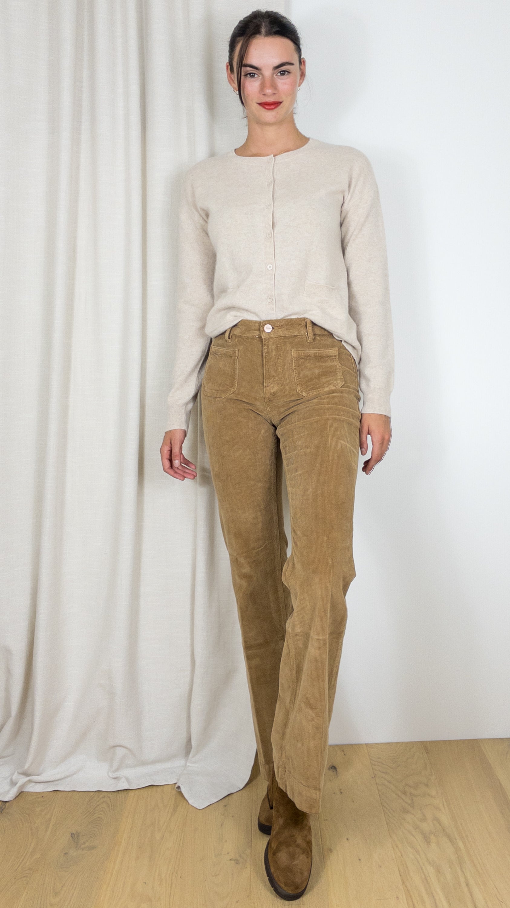 JEANS EVASE EN VELOURS JANE BLUE BASTILLE PLAZA CAMEL