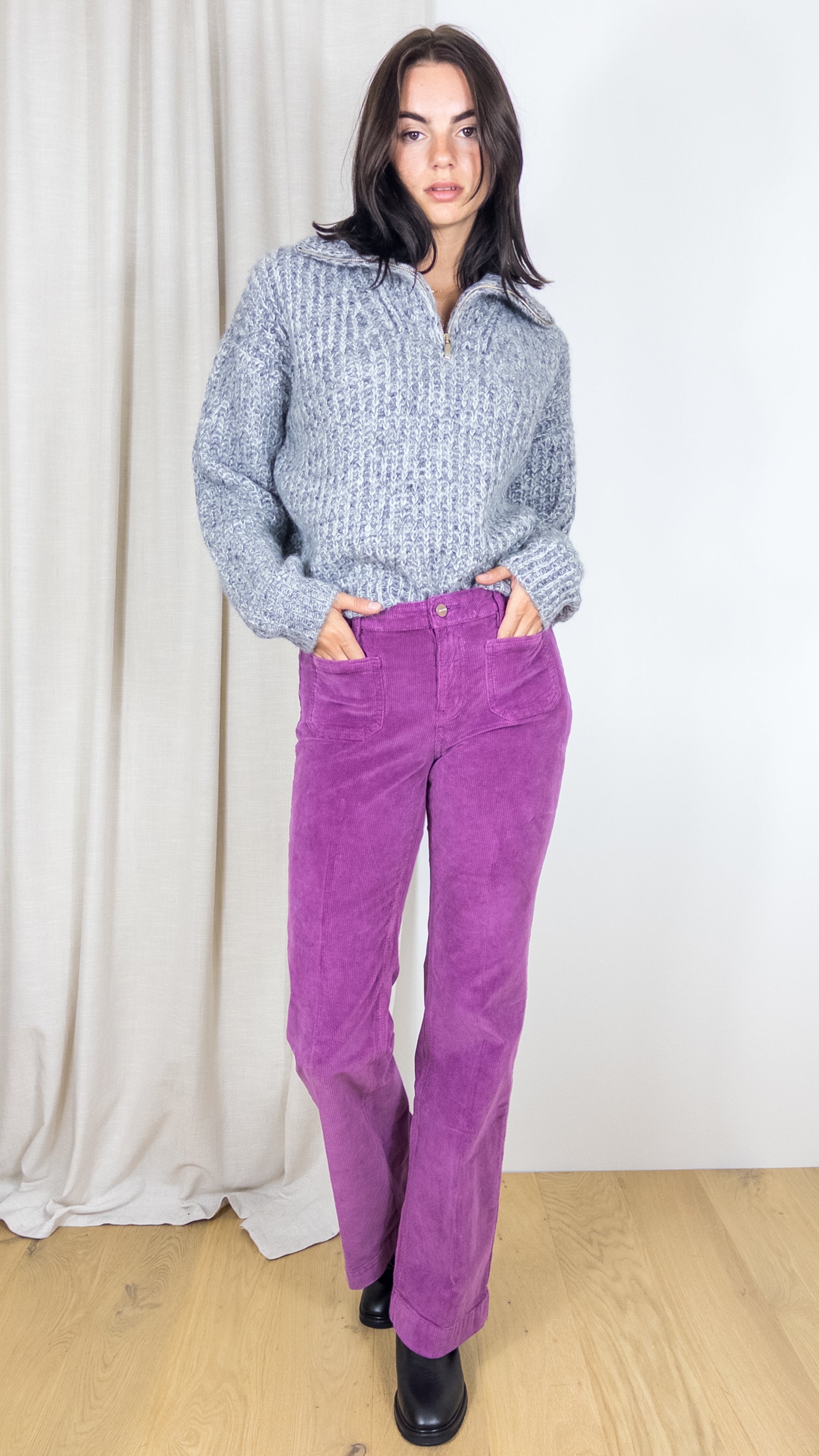 JEANS EVASE EN VELOURS JANE BLUE BASTILLE DAHLIA VIN