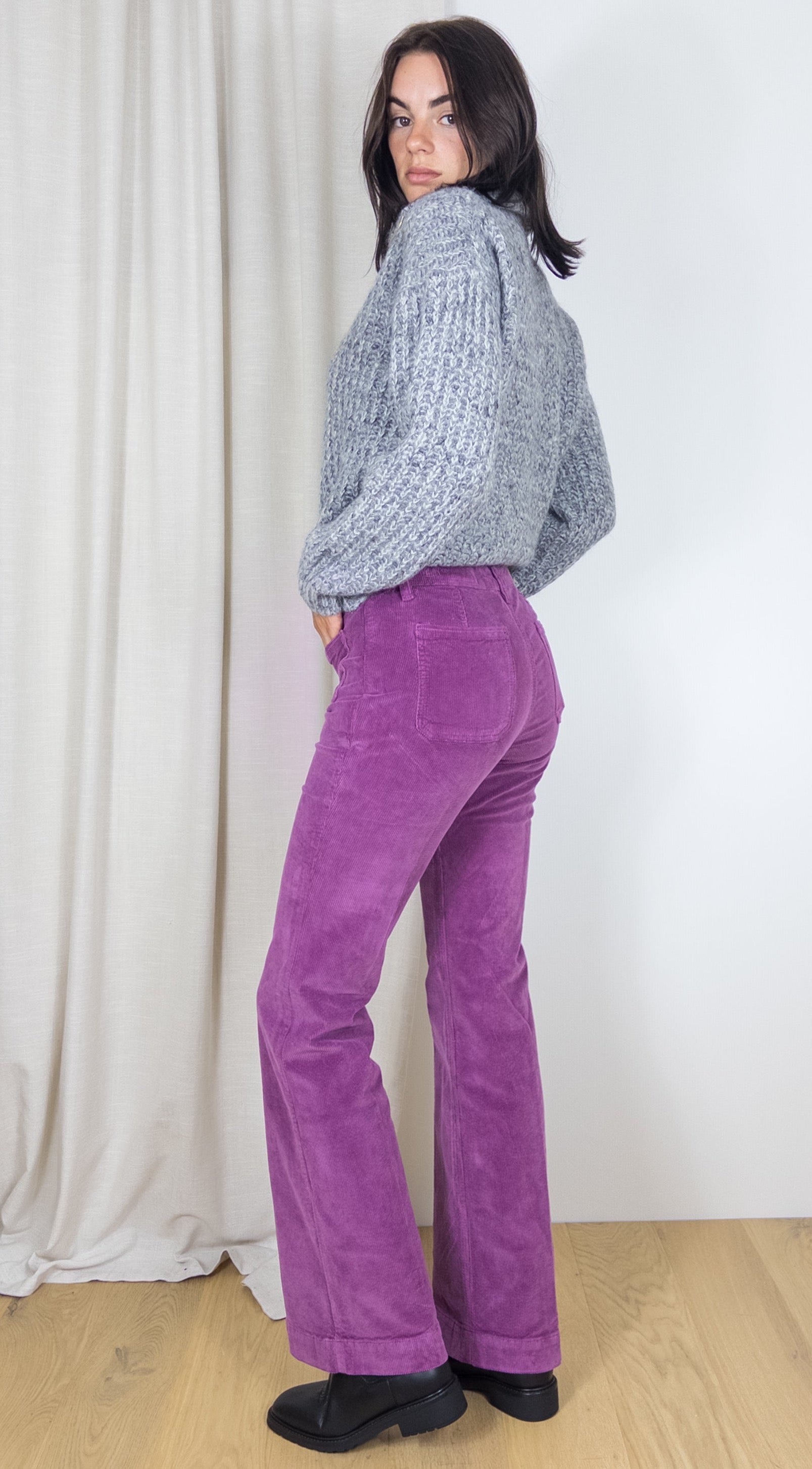 JEANS EVASE EN VELOURS JANE BLUE BASTILLE DAHLIA VIN