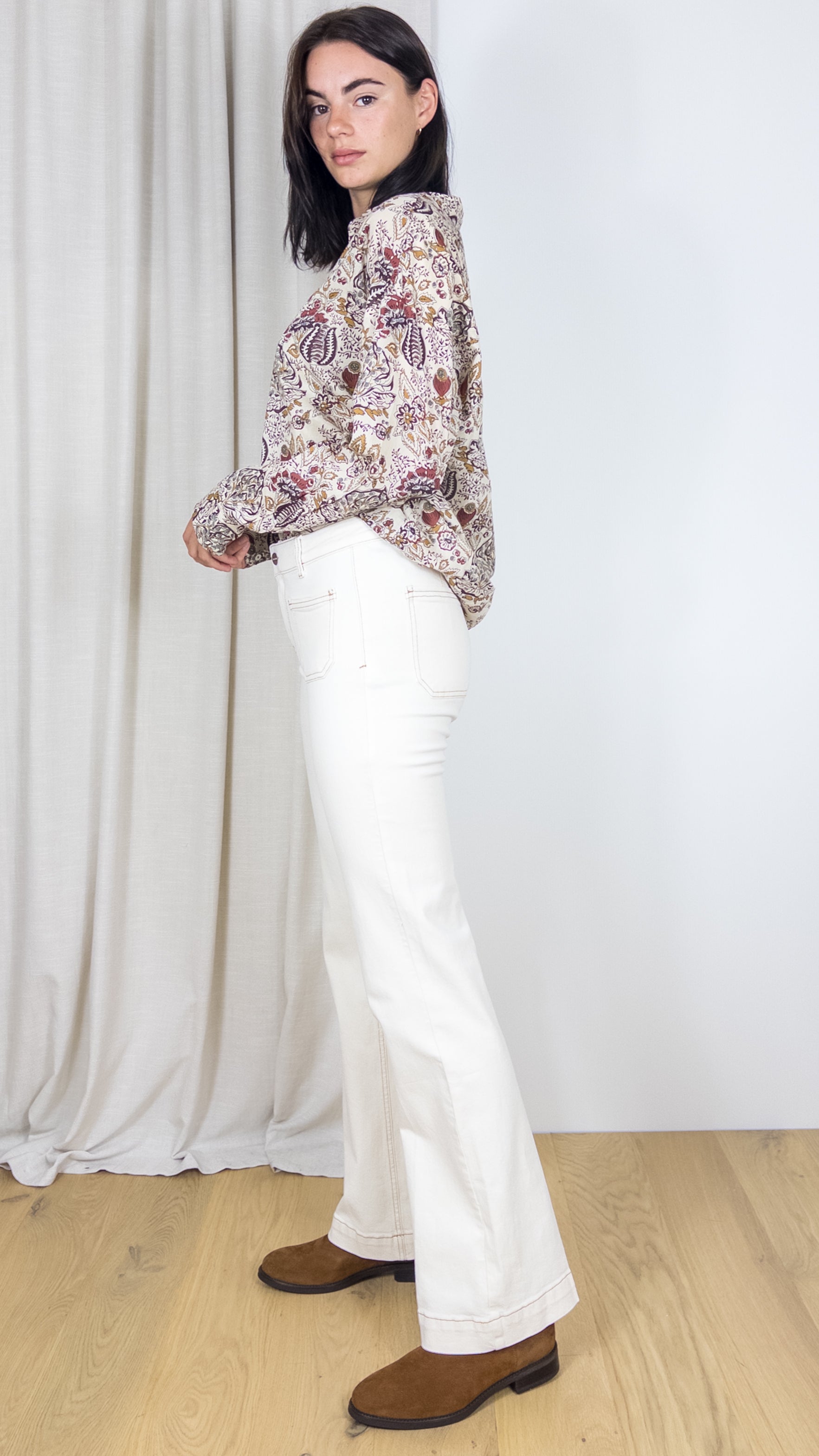 CHEMISE IMPRIMEE EN COTON CURIE JANE BLUE BEIGE ECRU