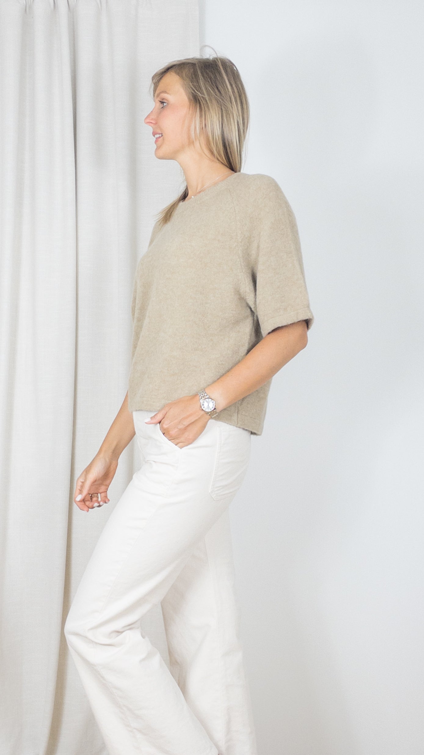 PULL CARRE MANCHES COURTES STUDIO PARISIEN 19270 CAMEL TILLEUL