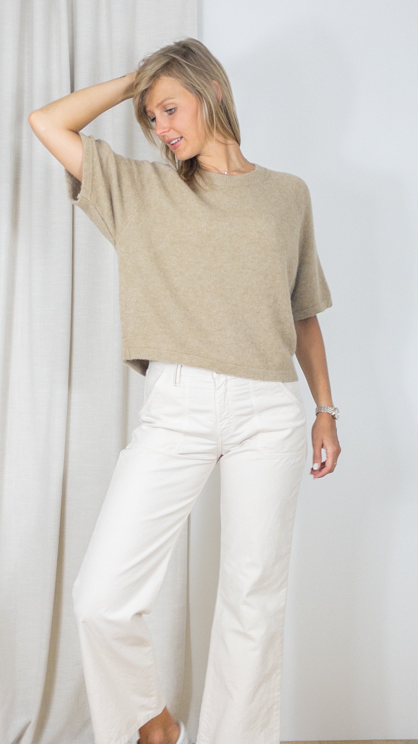 PULL CARRE MANCHES COURTES STUDIO PARISIEN 19270 CAMEL TILLEUL