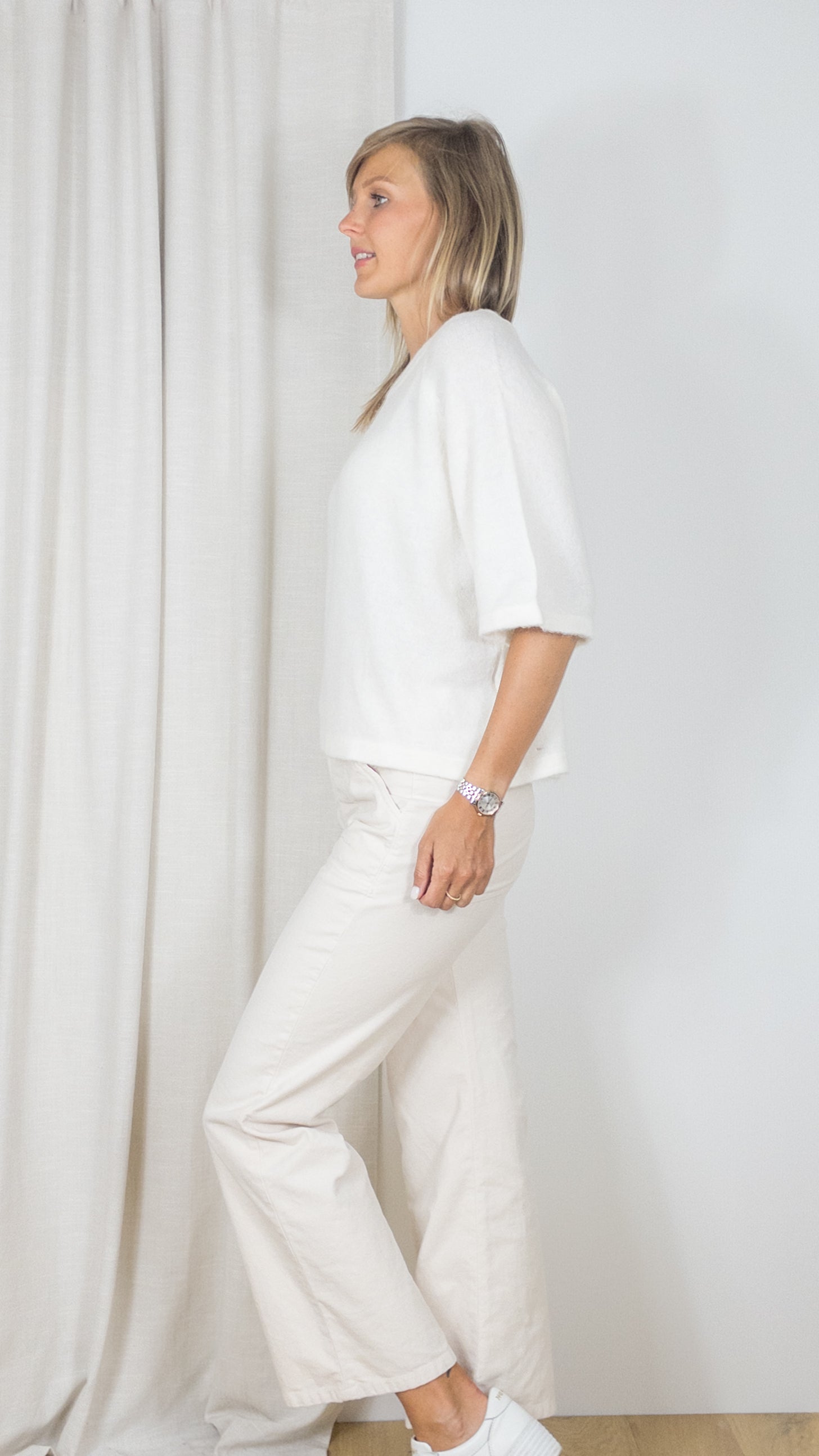 PULL CARRE MANCHES COURTES STUDIO PARISIEN 19270 ECRU