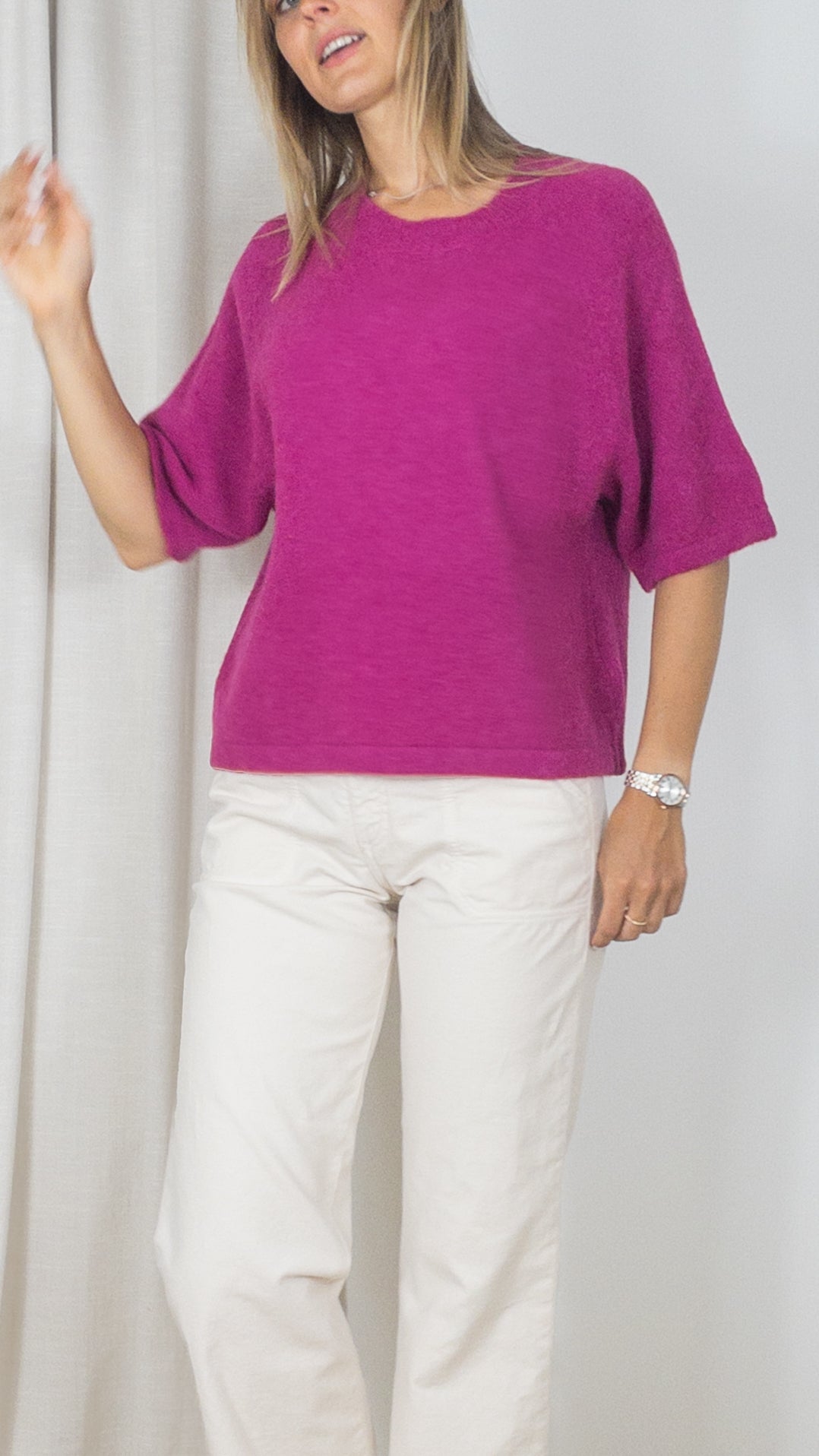 PULL CARRE MANCHES COURTES STUDIO PARISIEN 19270 PRUNE