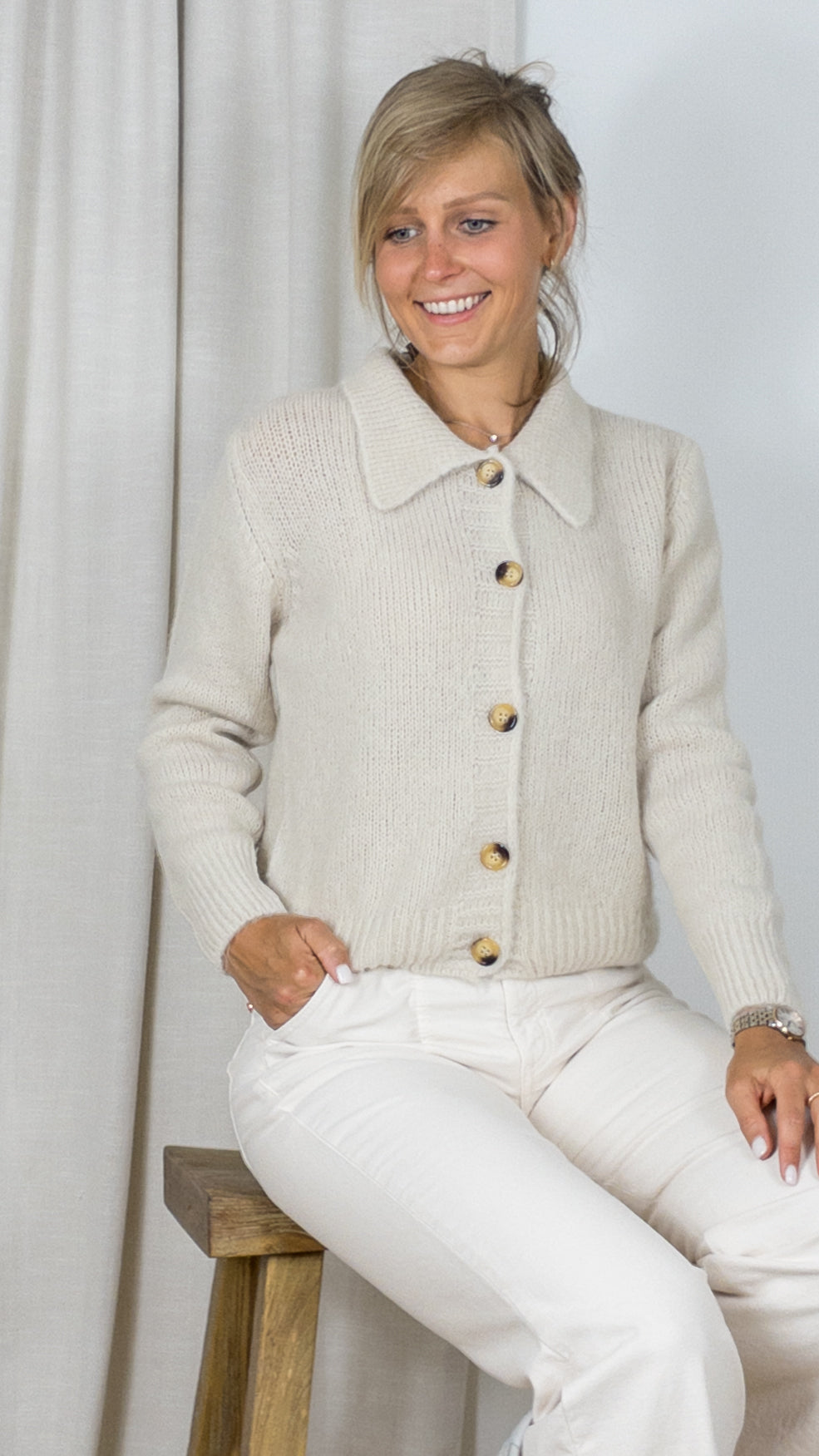 GILET COL POLO BOUTONNE STUDIO PARISIEN 9418 BEIGE