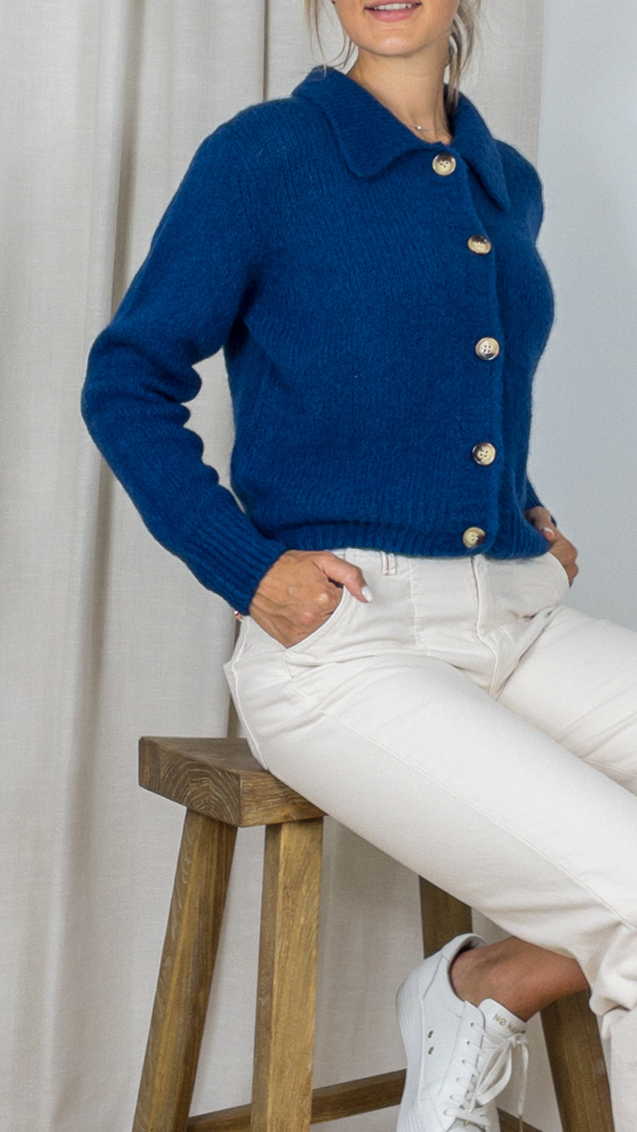 GILET COL POLO BOUTONNE STUDIO PARISIEN 9418 MARINE