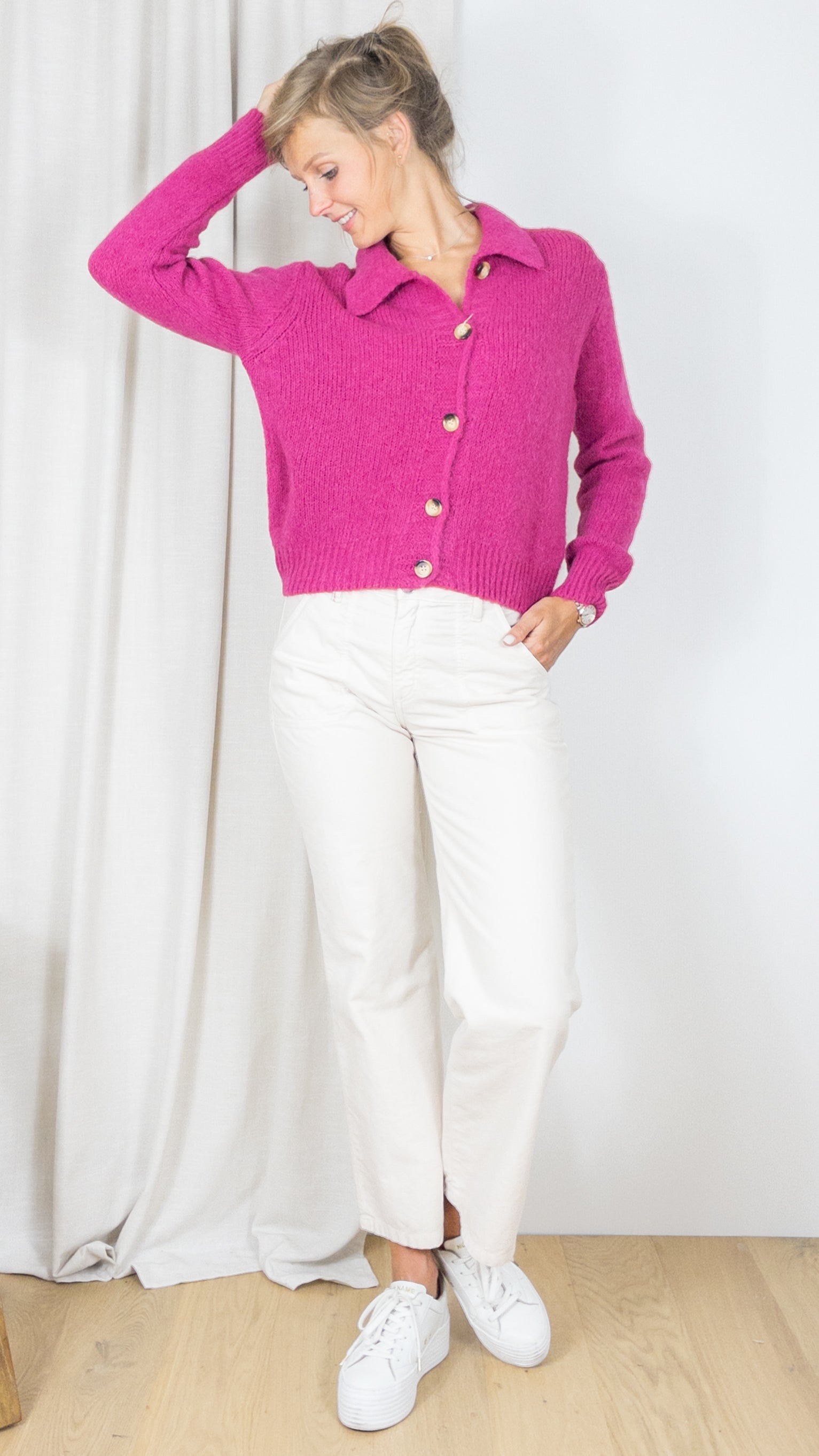GILET COL POLO BOUTONNE STUDIO PARISIEN 9418 PRUNE